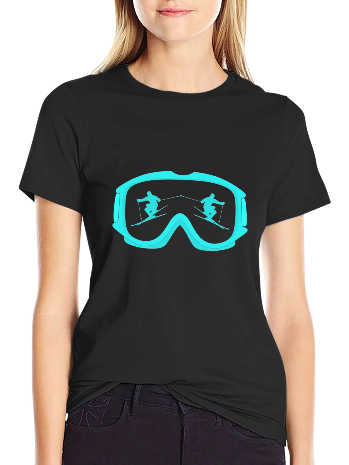 Black Ski Goggles T-Shirt, Black, Unisex, Winter Sports view 2