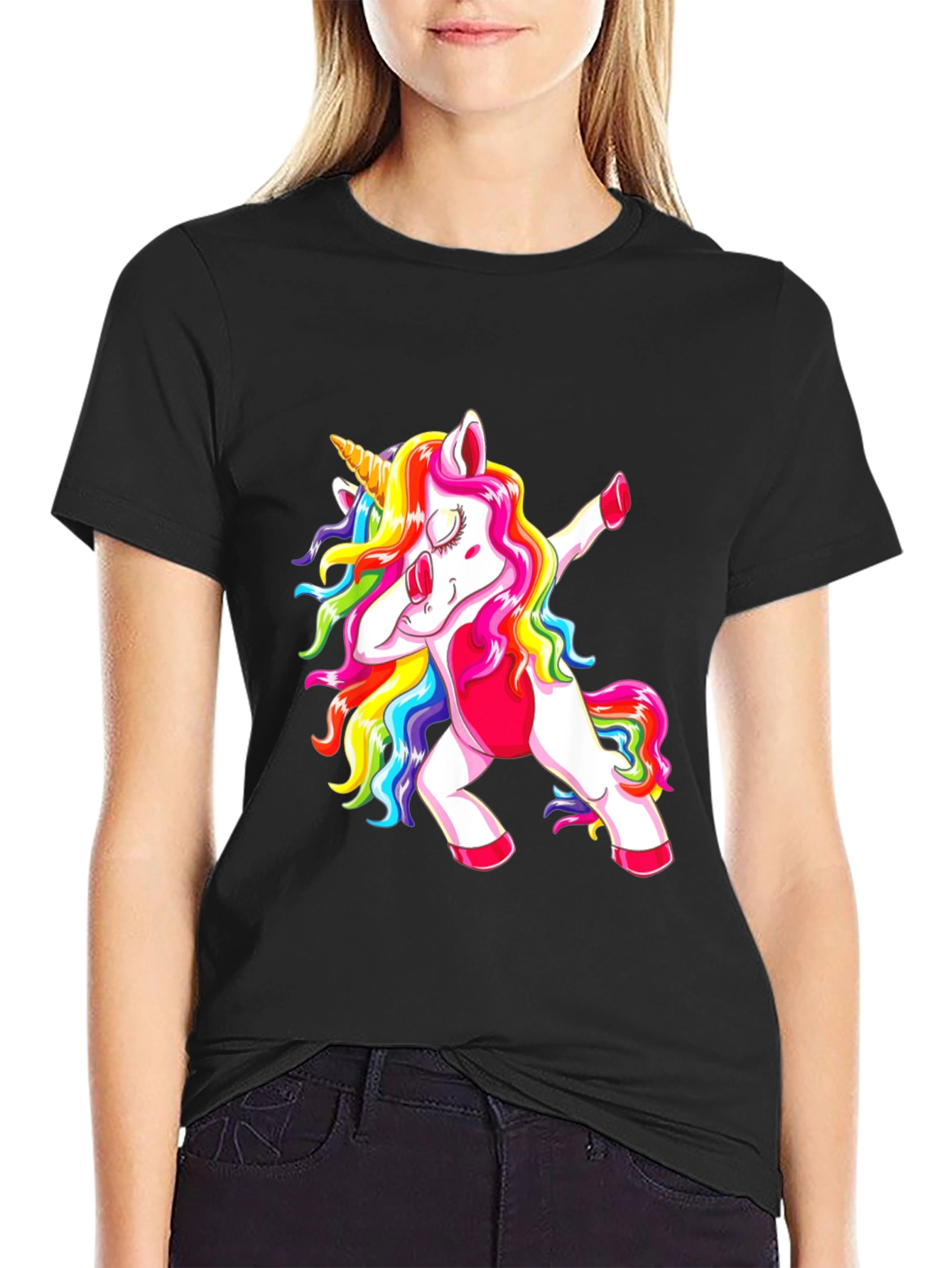 Black Dabbing Unicorn Graphic Tee view 2
