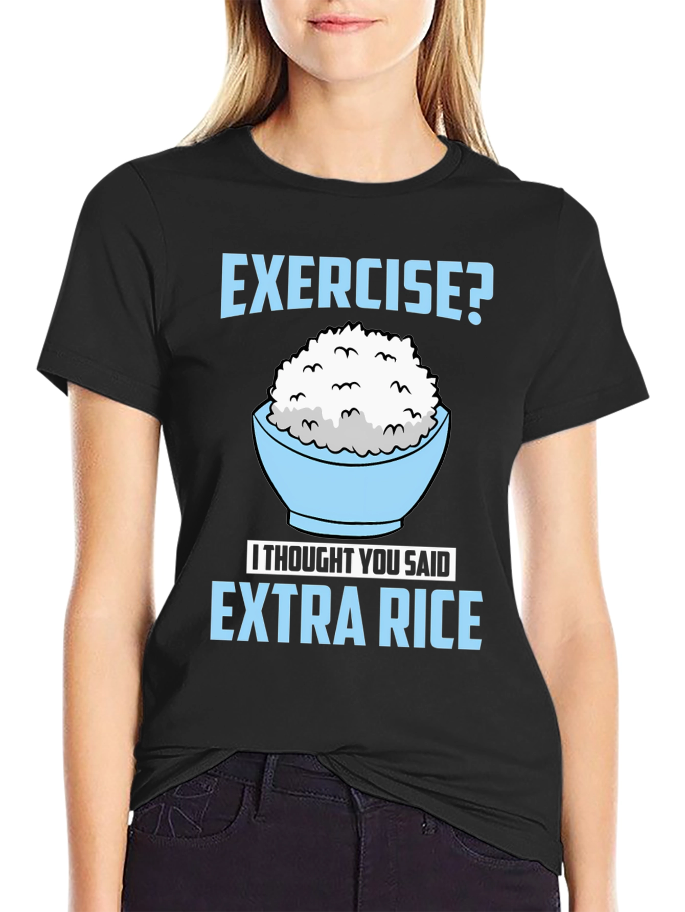 Black Extra Rice T-Shirt - Funny Foodie Tee view 2