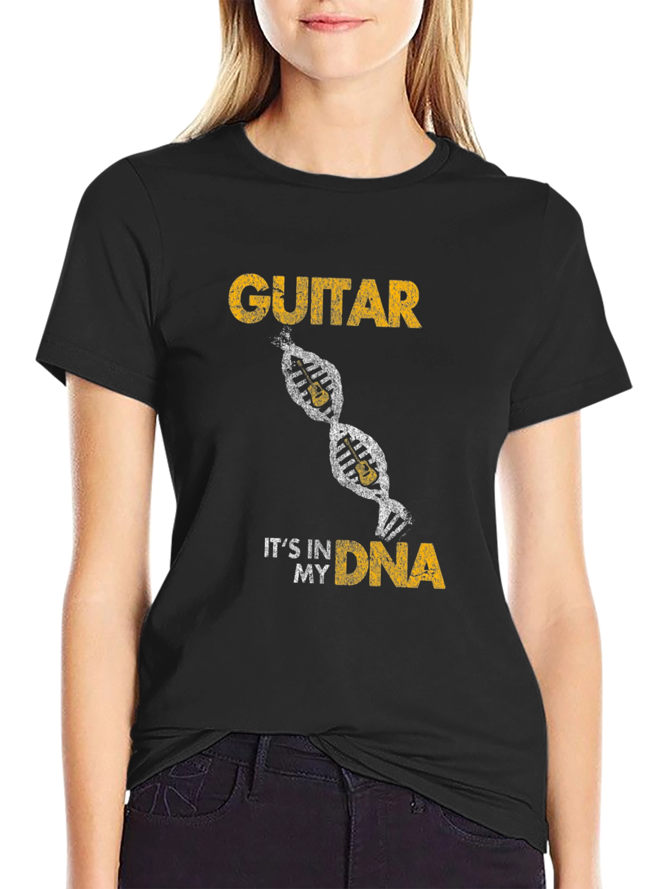 Black Guitar DNA Black T-Shirt Musician Gift view 2