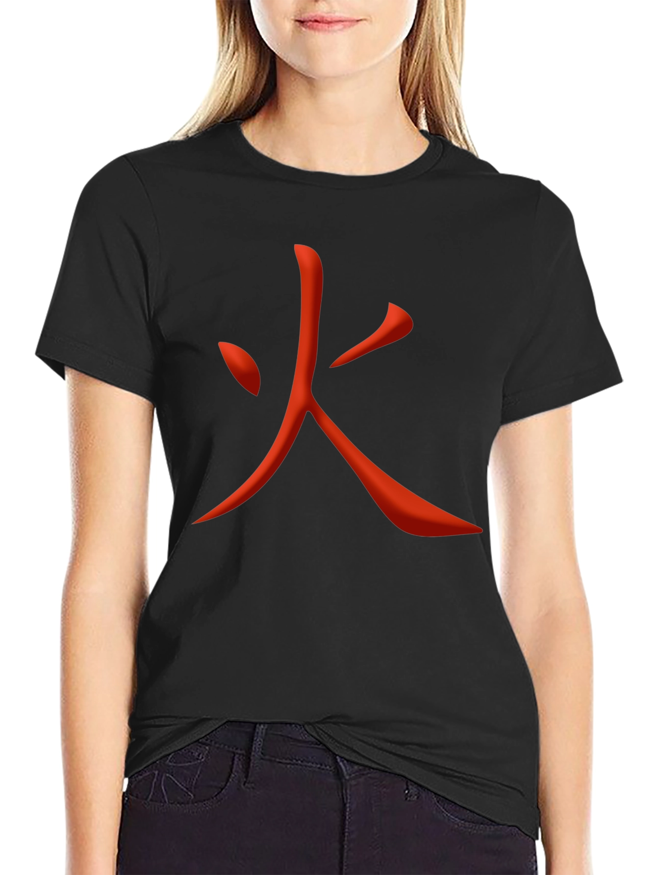Black Fiery Kanji Graphic Tee - Bold Japanese Symbol Shirt view 2