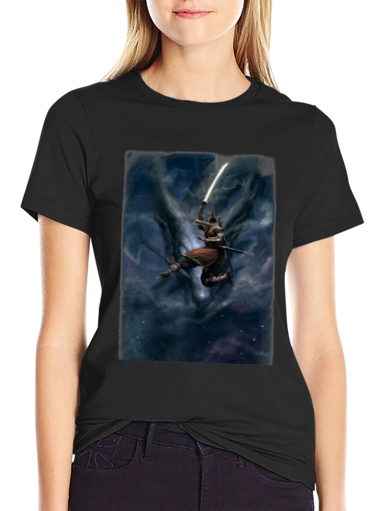 Black Black T-Shirt with Samurai Graphic view 2