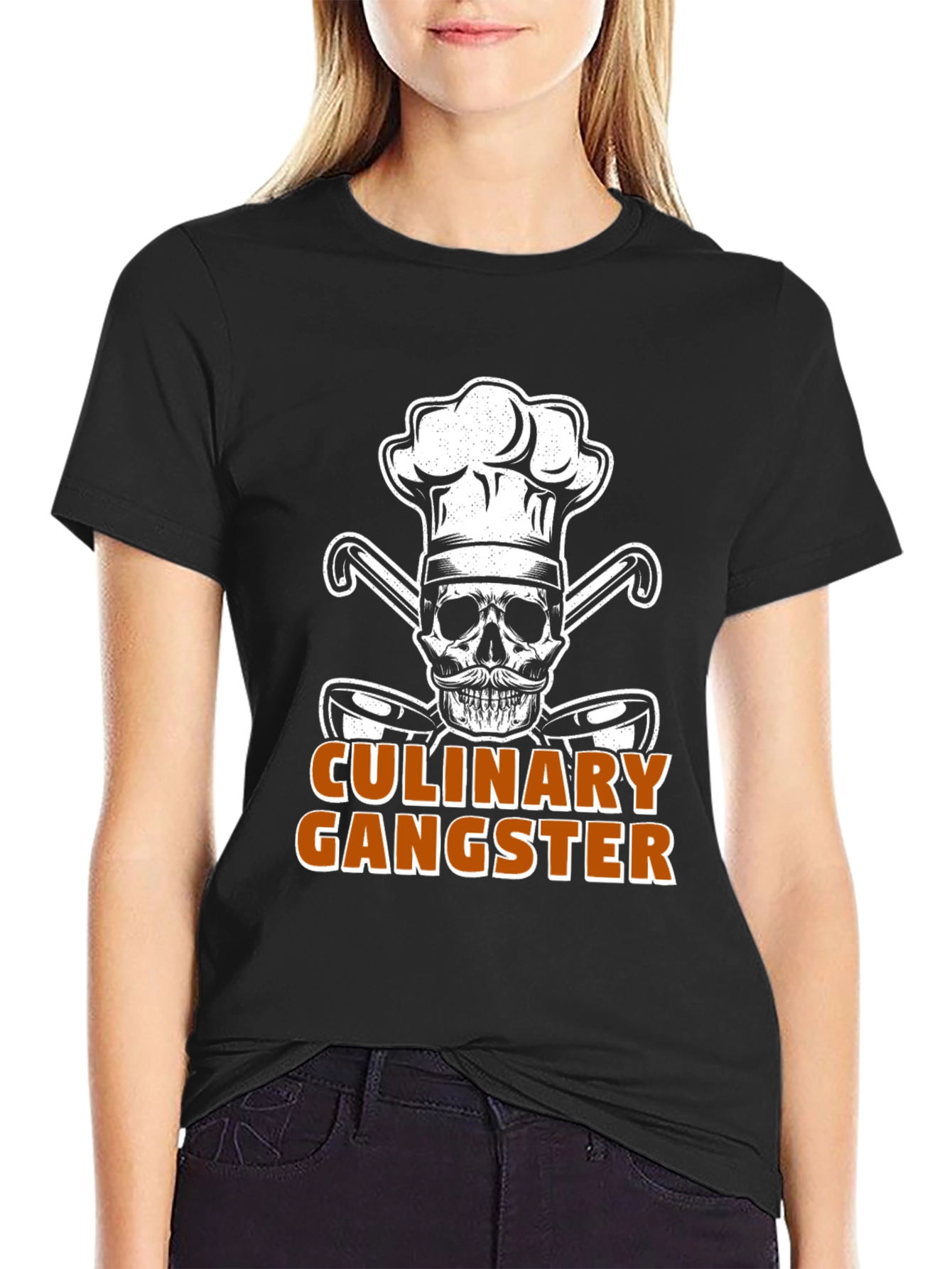 Black Culinary Gangster Chef Skull Graphic T-Shirt view 2