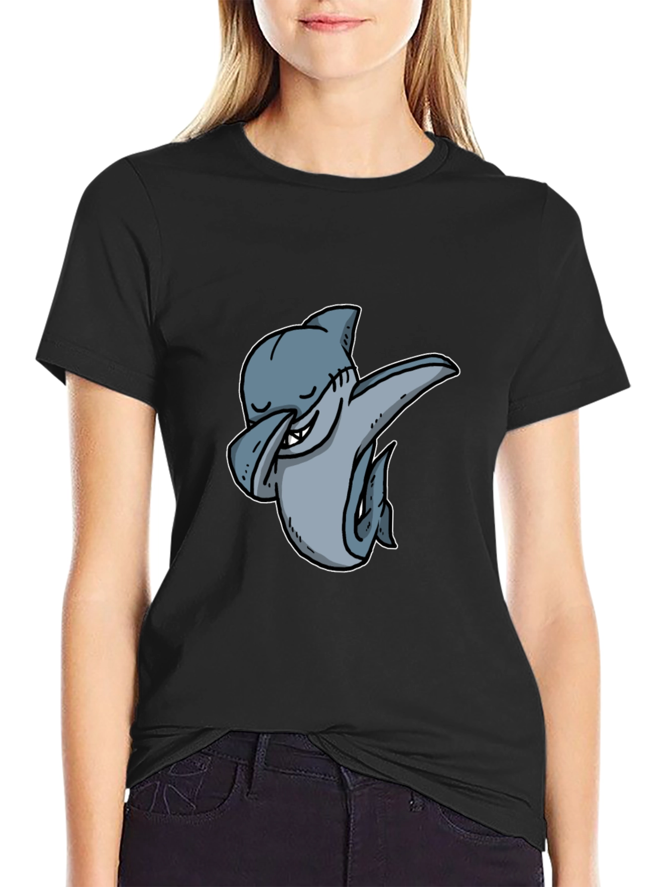 Black Dabbing Shark Graphic Tee - Cool & Trendy view 2