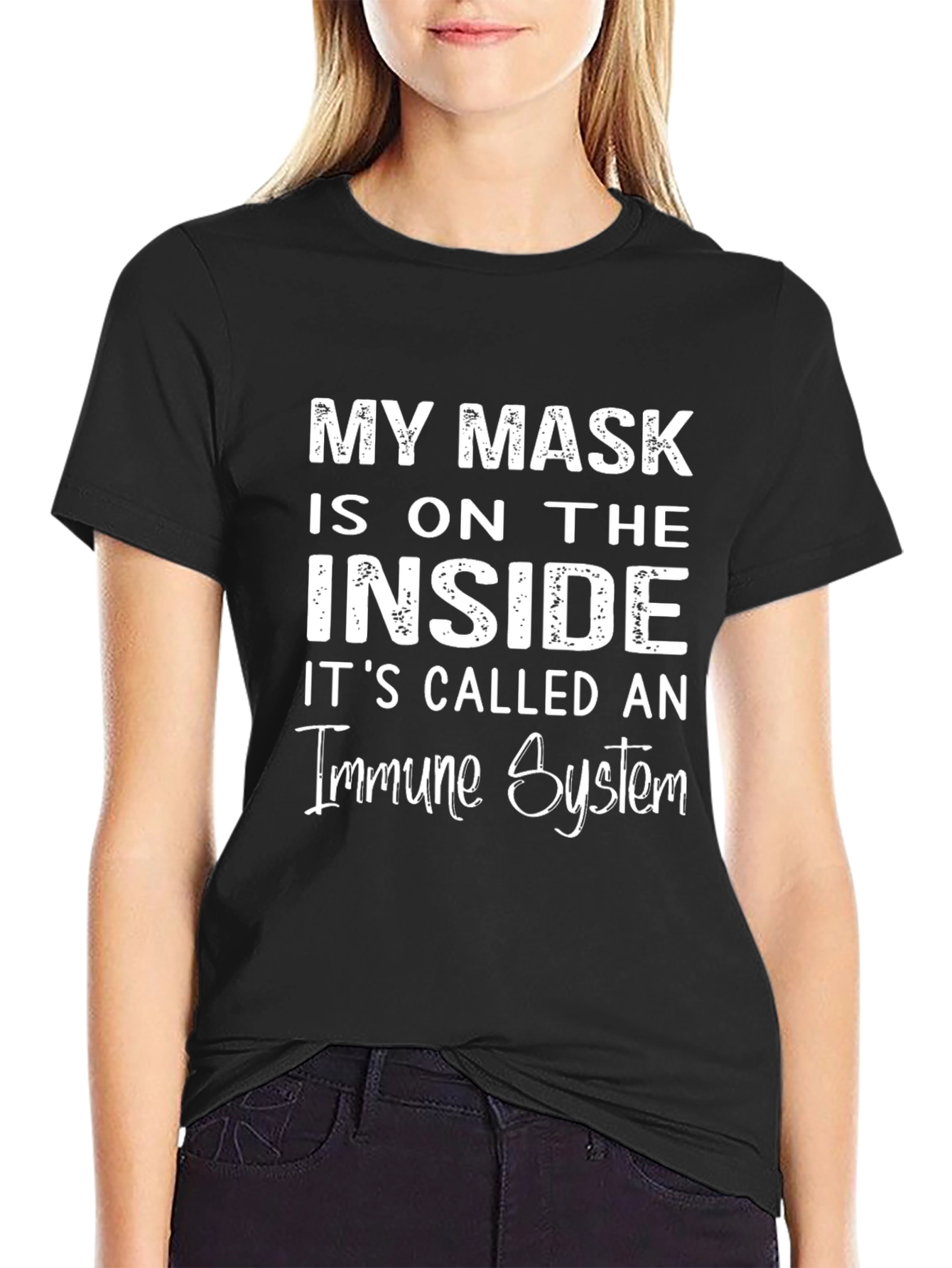 Black Immune System Mask T-Shirt - Black Cotton Tee view 2