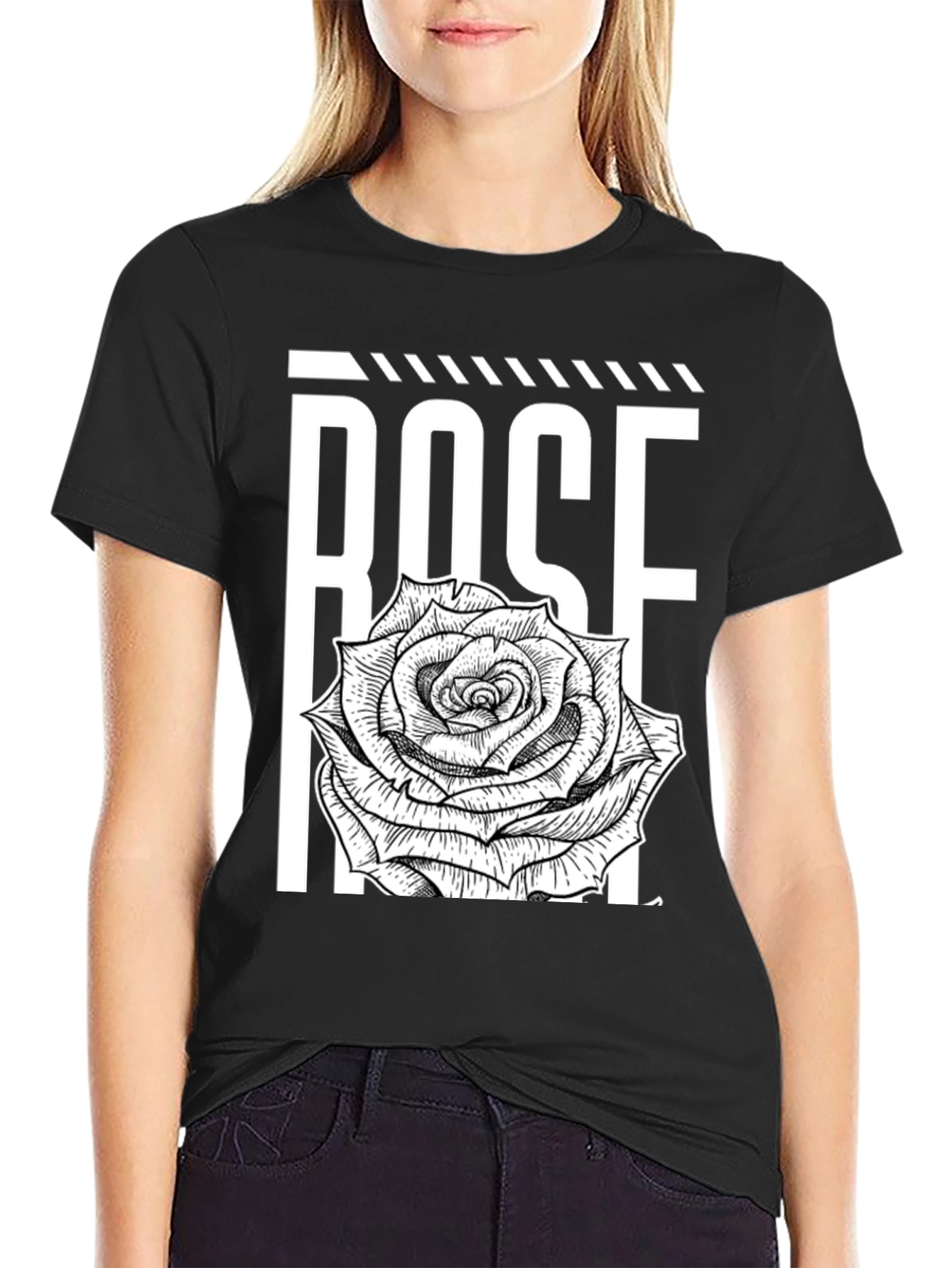 Black Rose Graphic Tee - Bold Floral Print view 2
