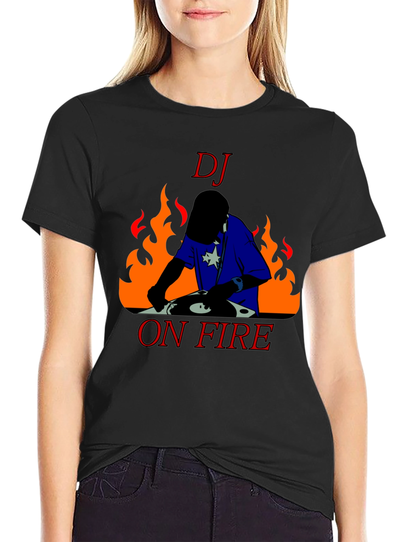 Black DJ On Fire Graphic Tee - Black Cotton T-Shirt view 2