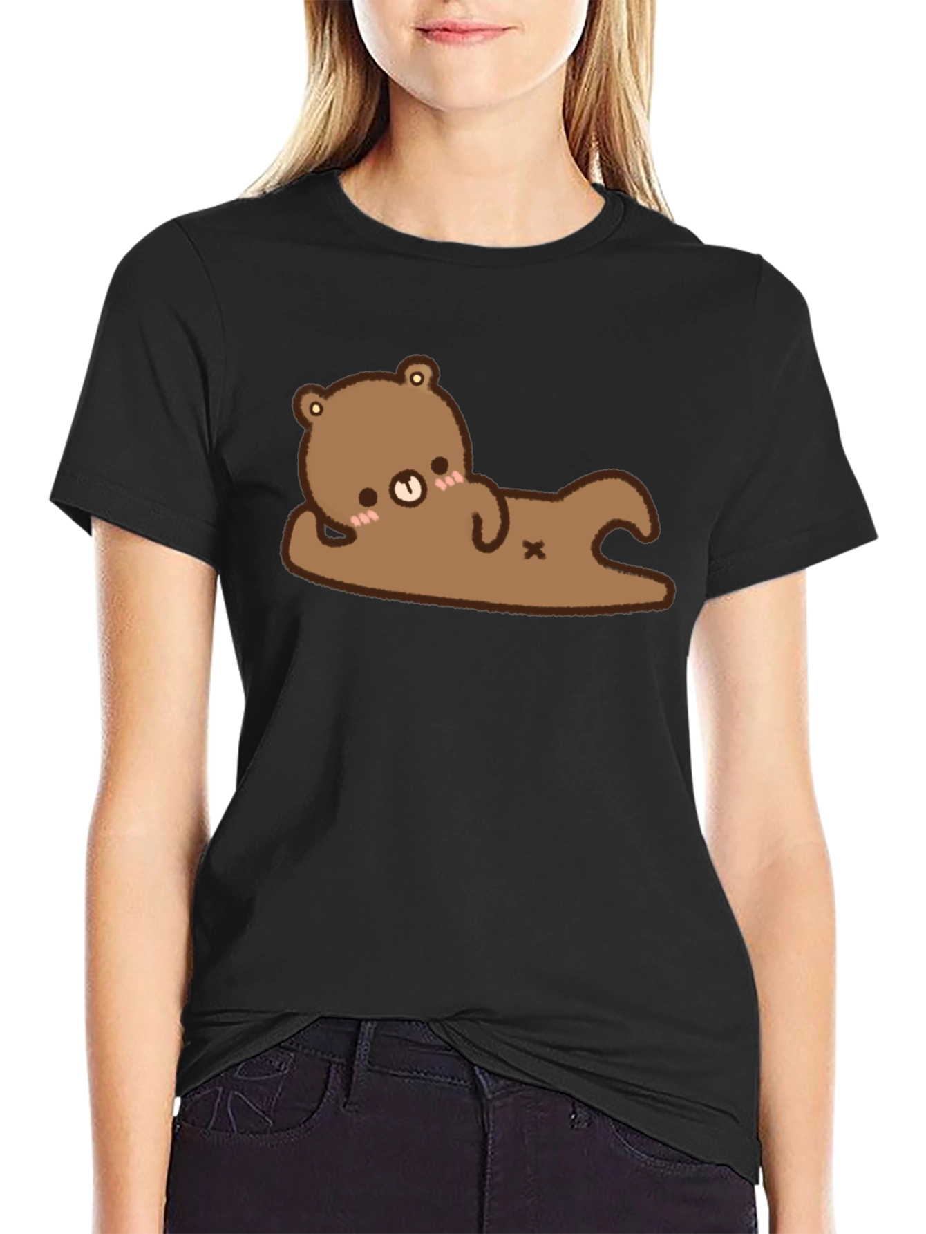 Black Cute Bear Graphic T-Shirt - Black Cotton Tee view 2