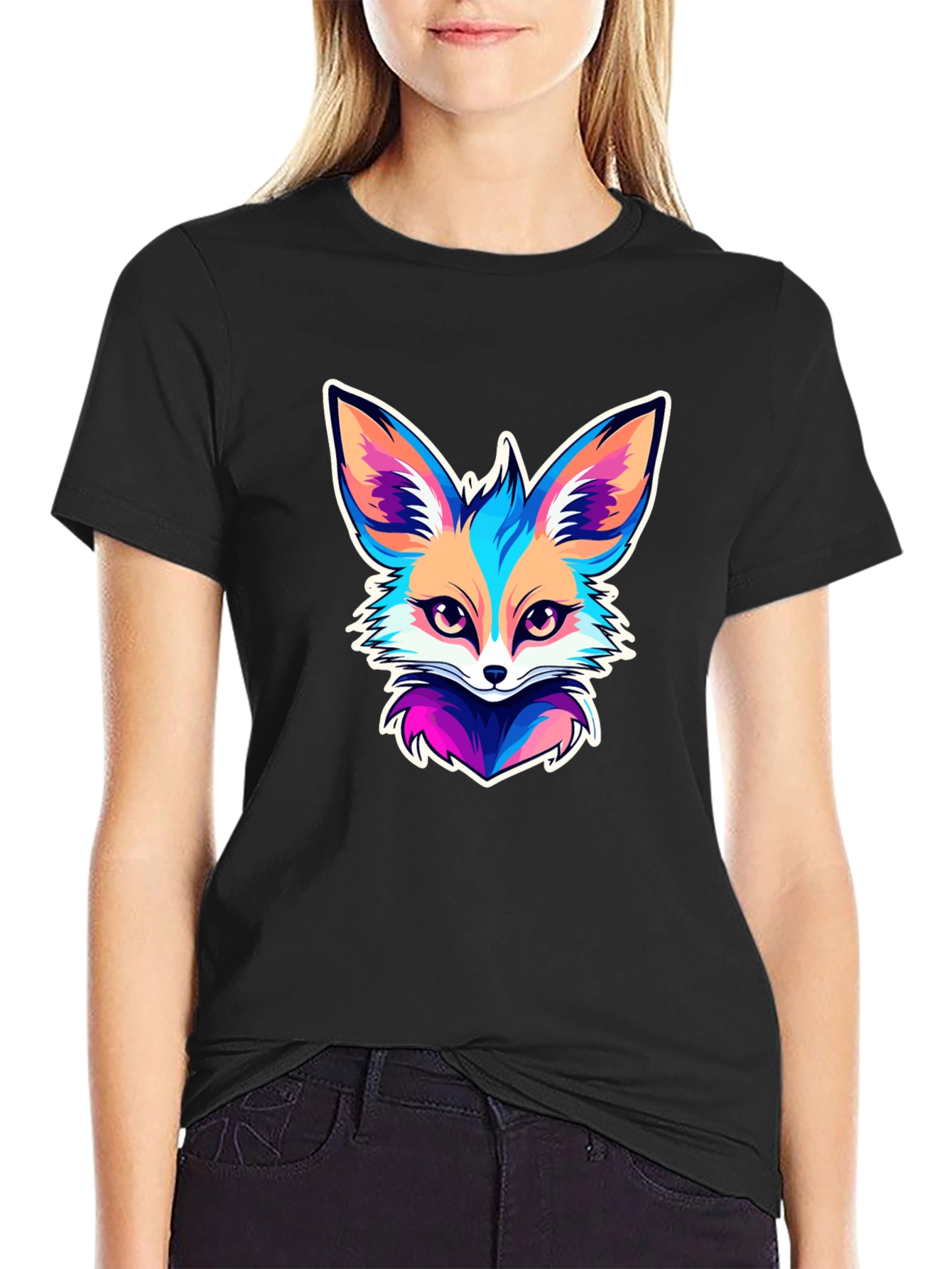 Black Vivid Fox Graphic T-Shirt - Stylish & Unique view 2