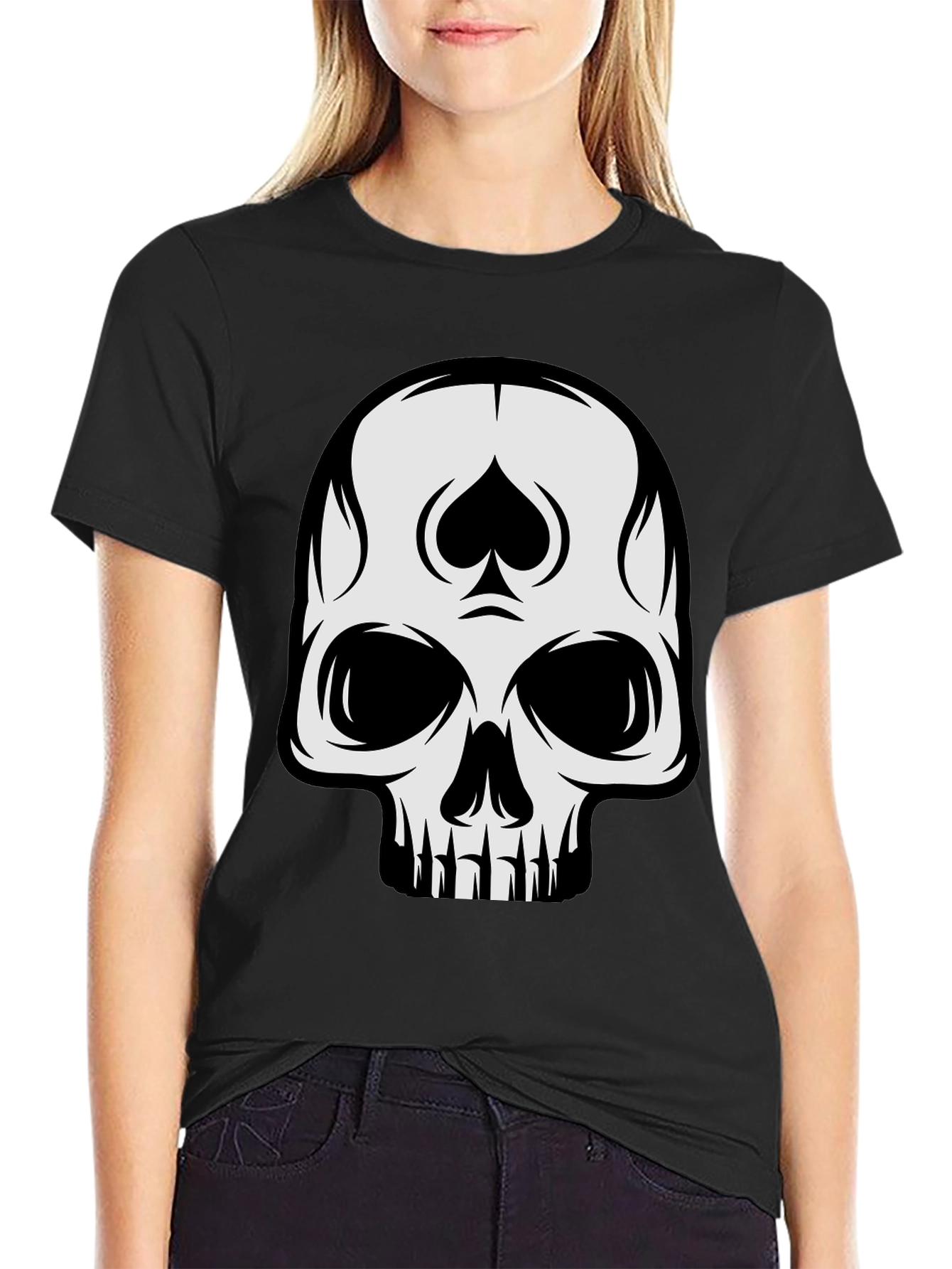 Black Skull Spade Graphic Black T-Shirt view 2