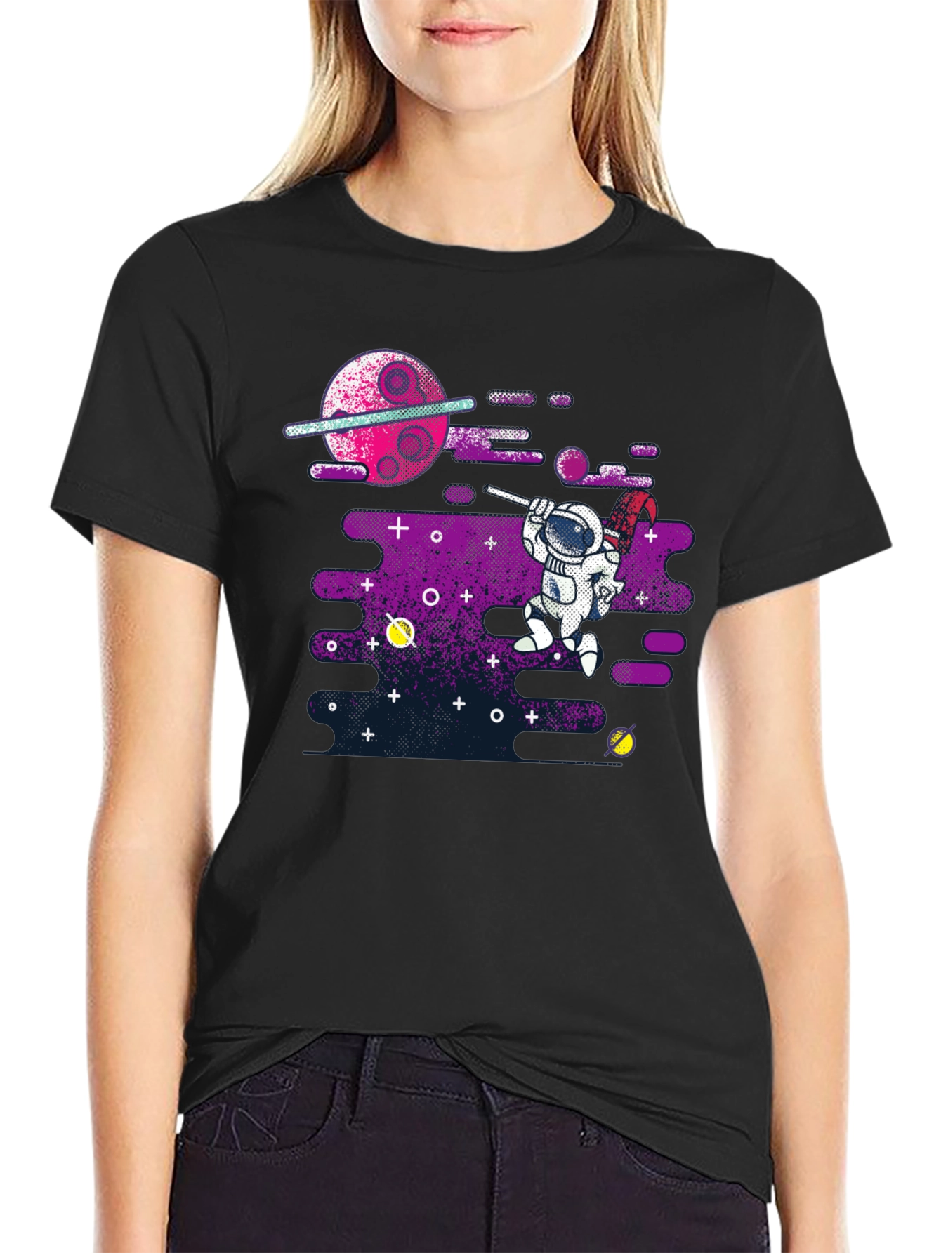 Black Astronaut Space Painter Graphic Tee view 2