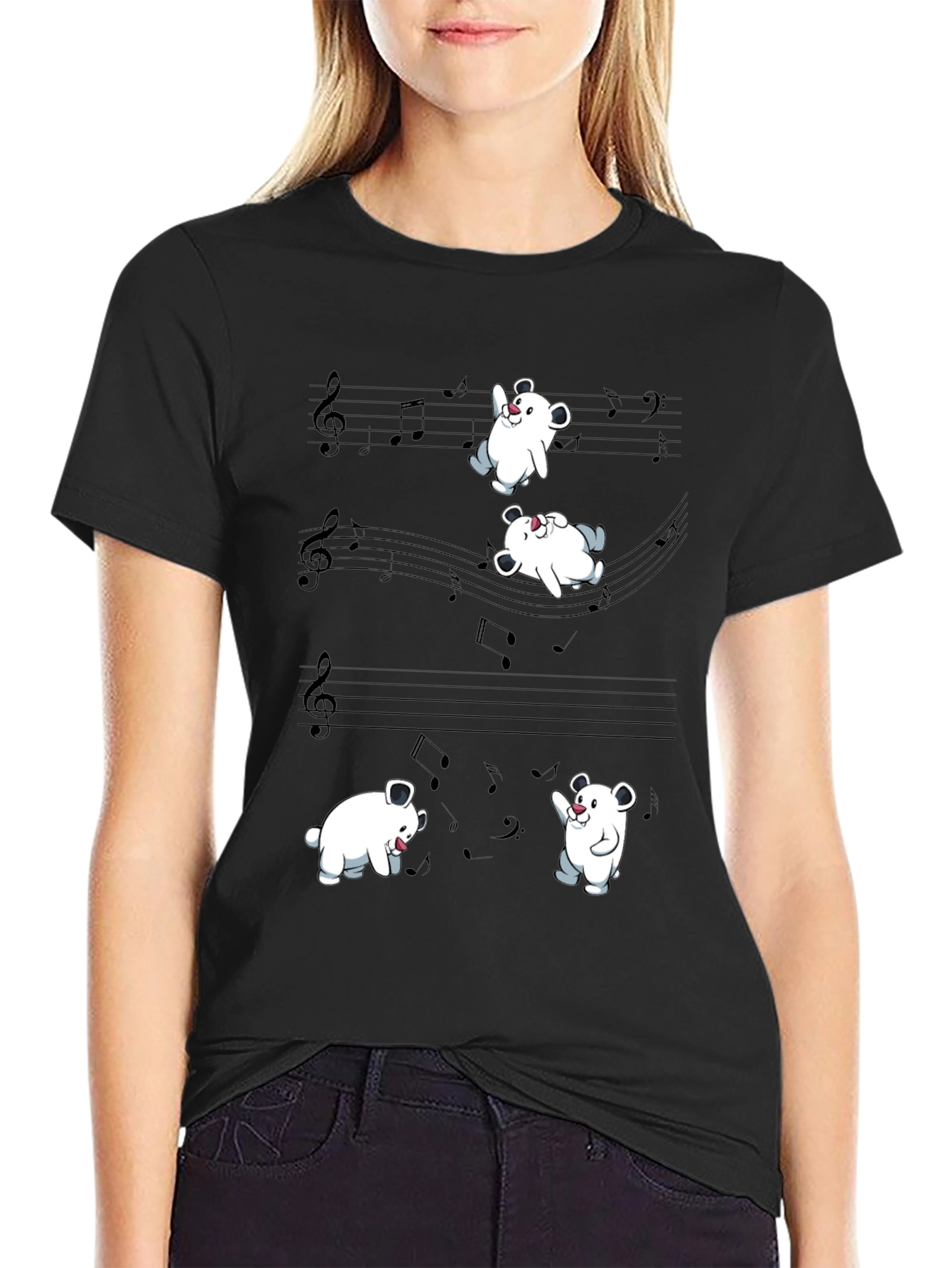 Black Musical Bear Graphic Black Tee Shirt view 2