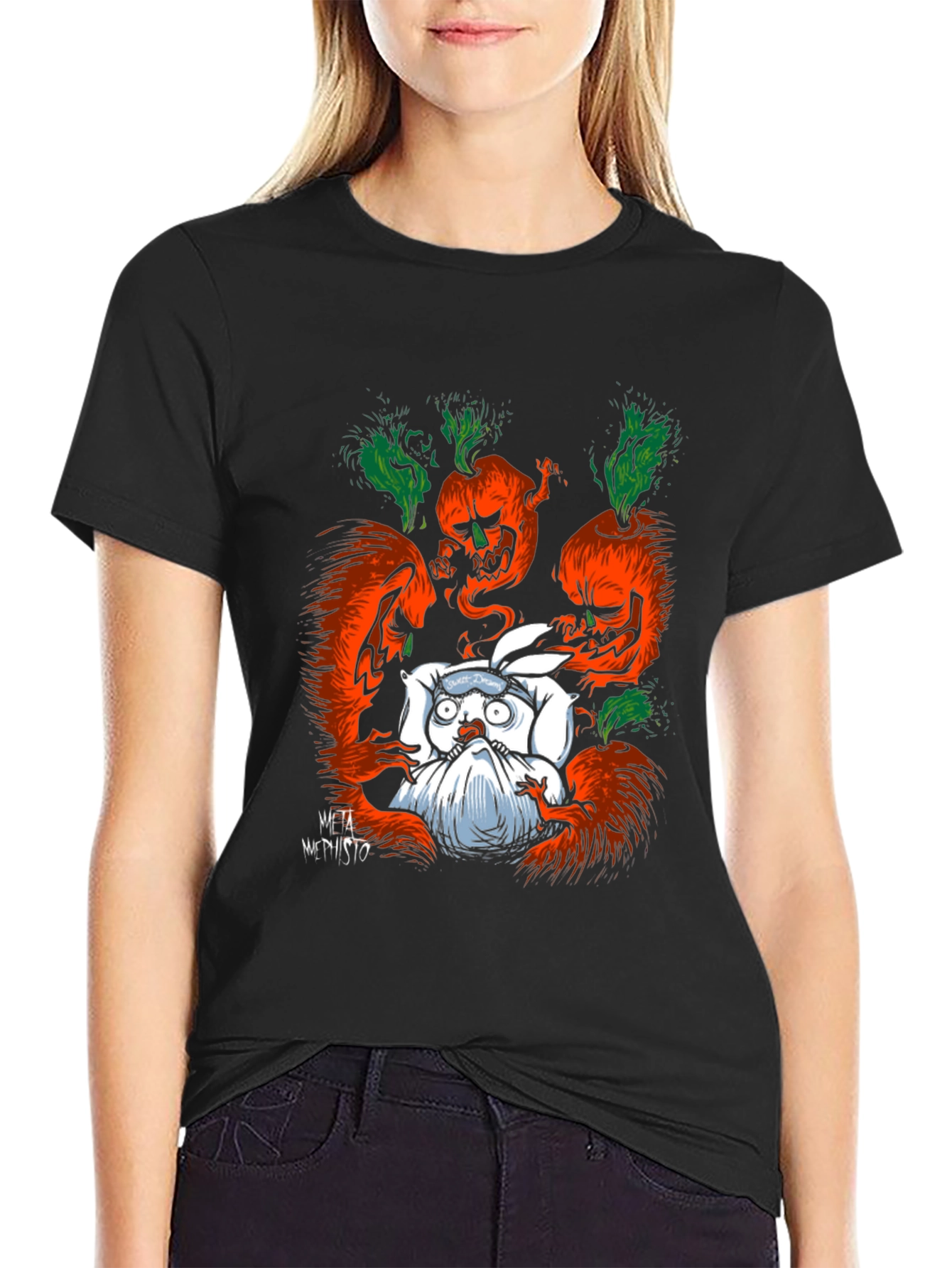 Black Spooky Carrot Rabbit T-Shirt - Dark Humor Graphic Tee view 2