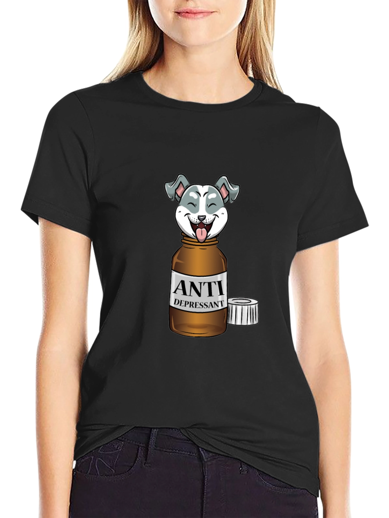 Black Anti Depressant Dog T-Shirt view 2