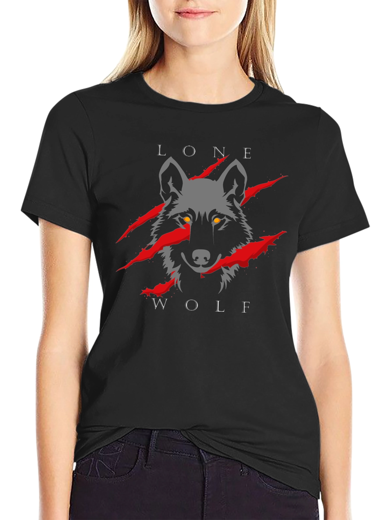 Black Lone Wolf Graphic Tee - Black view 2