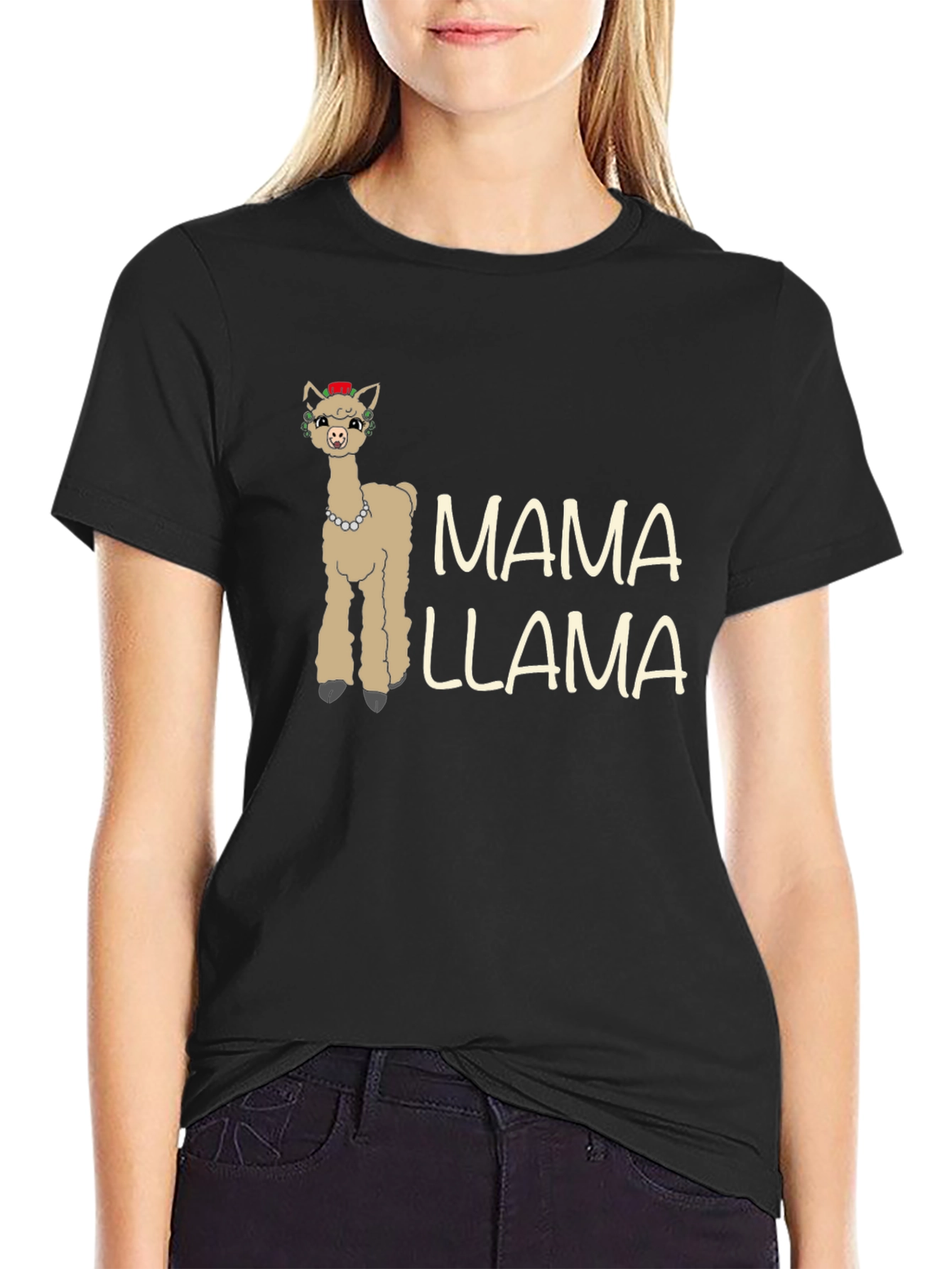 Black Mama Llama Graphic Tee - Novelty Animal T-Shirt view 2