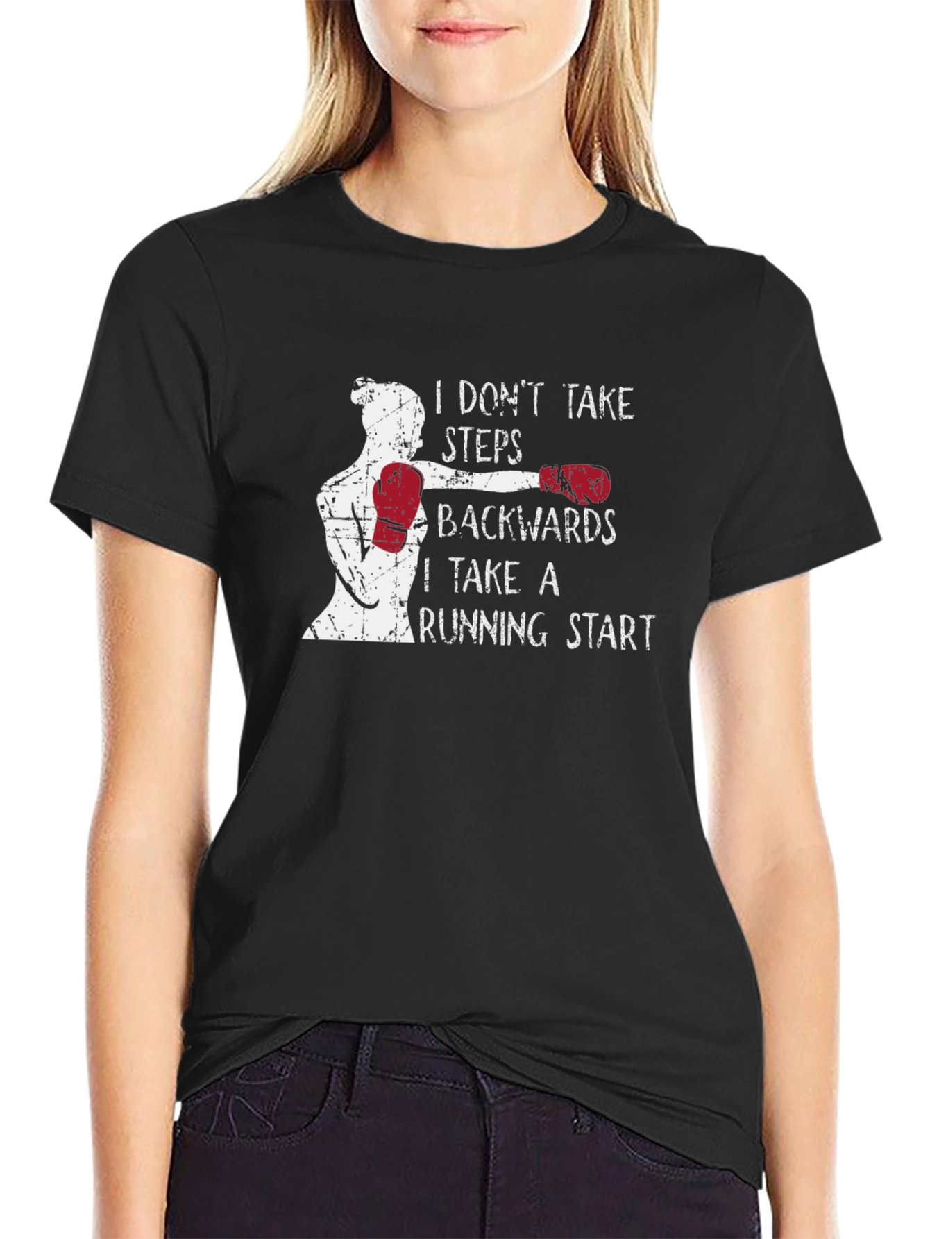 Black Motivational Boxing T-Shirt: I Don't Take Steps Backwards view 2