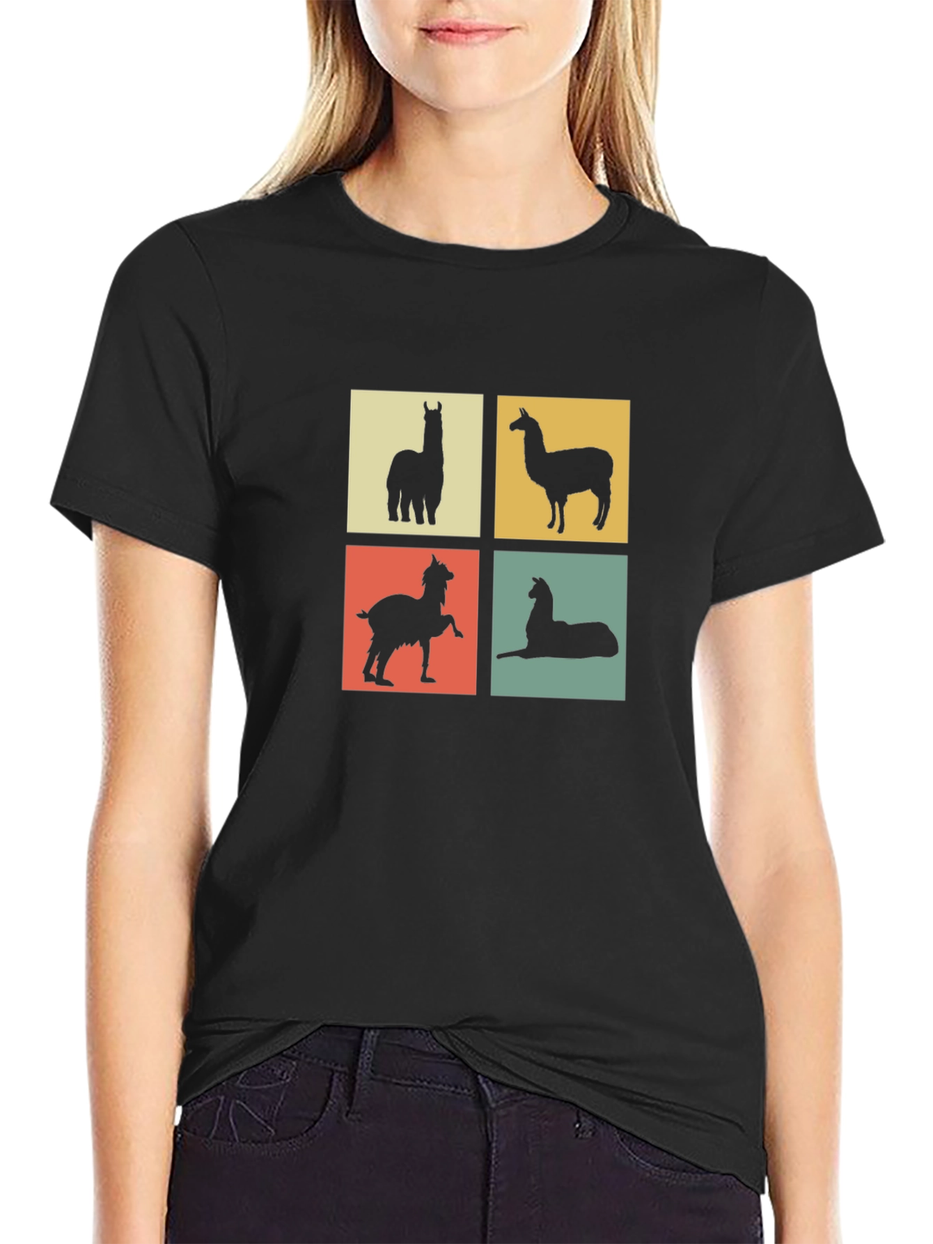 Black Llama Silhouette T-Shirt - Quirky Animal Tee view 2