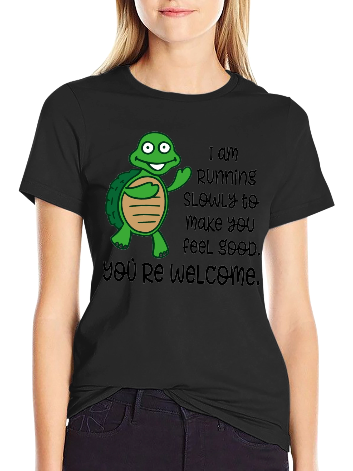 Black Funny Turtle Graphic T-Shirt - Slow Running Humor Tee view 2