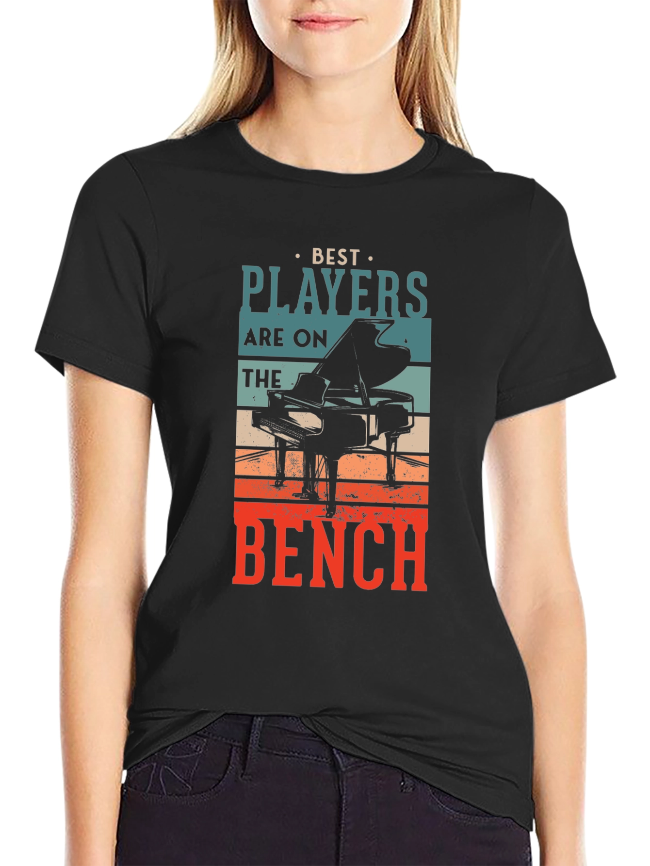 Black Piano Player Graphic T-Shirt: Best Players on the Bench view 2
