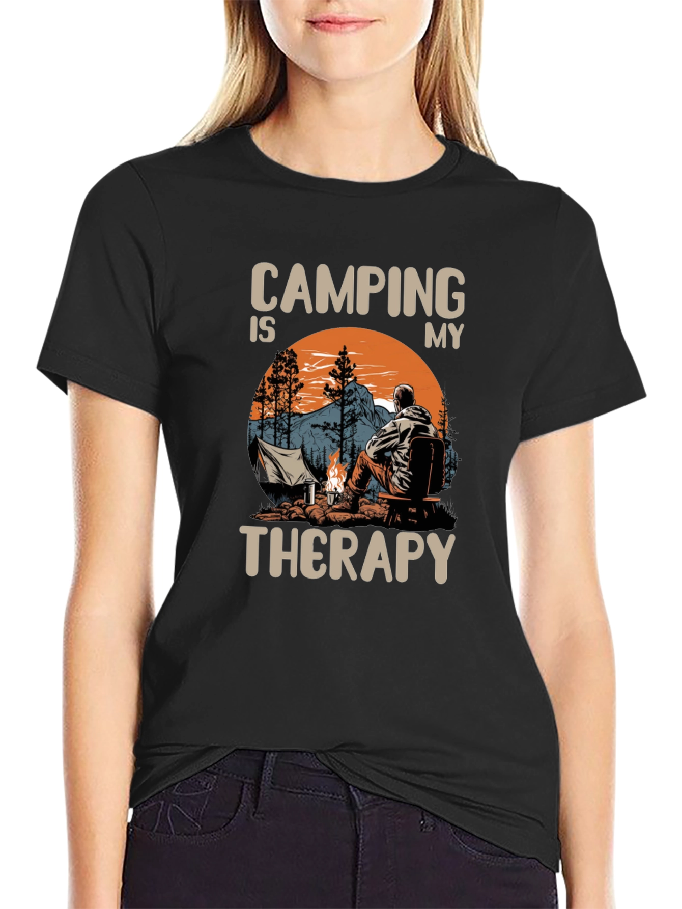Black Camping is My Therapy Graphic T-Shirt view 2
