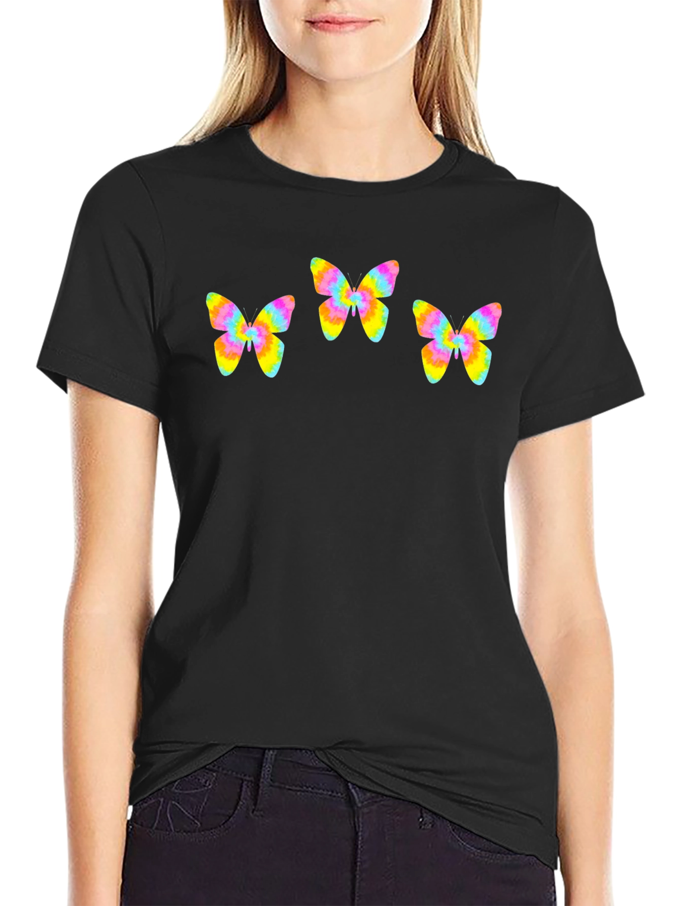 Black Butterfly Tie-Dye Graphic Tee - Black Cotton Blend view 2
