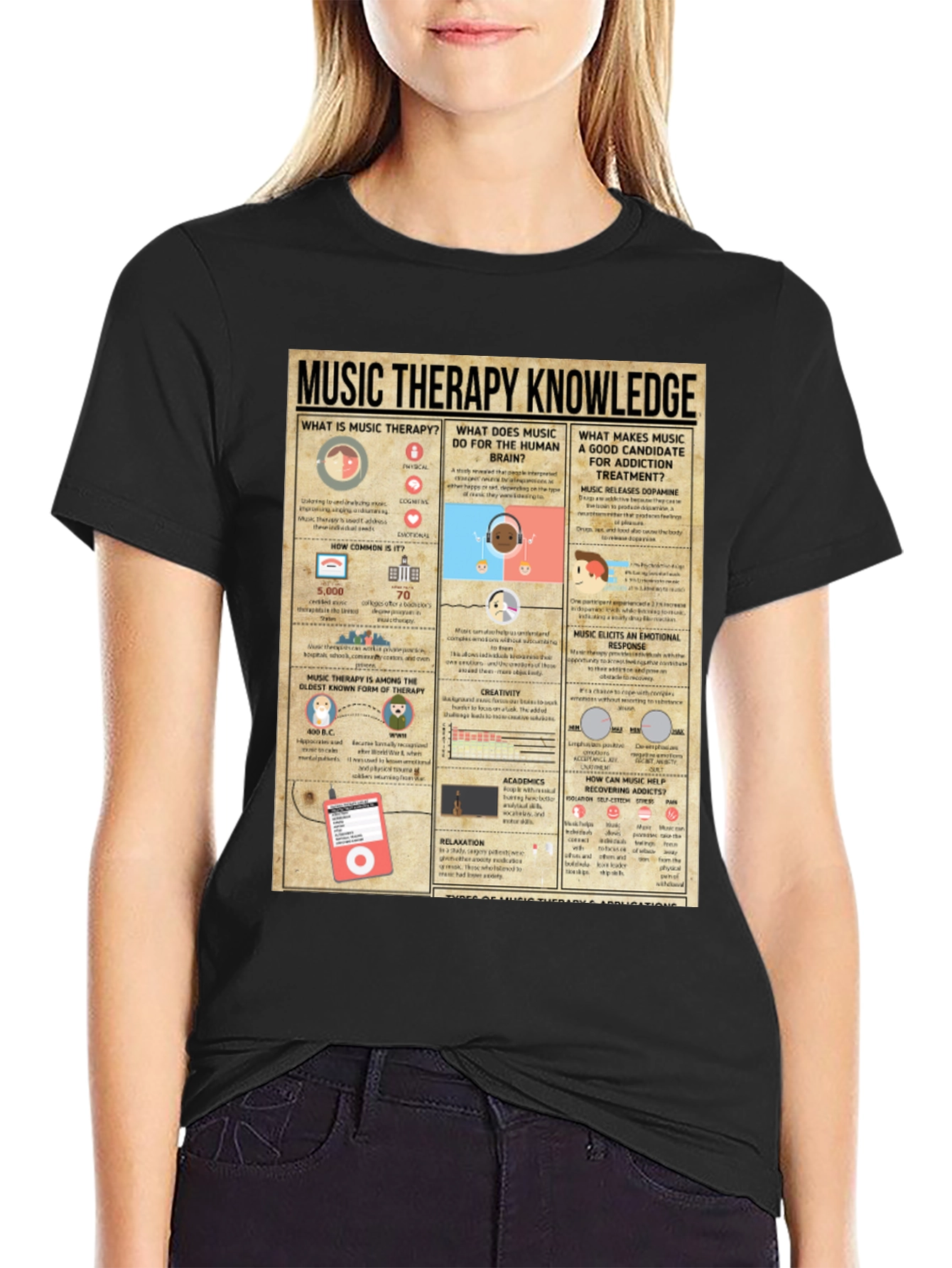 Black Music Therapy Knowledge T-Shirt view 2