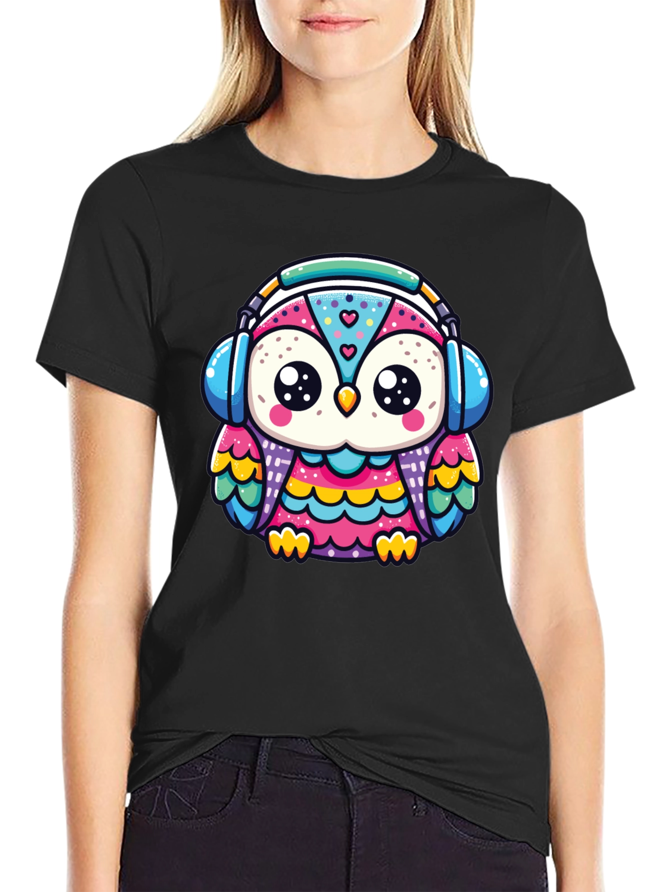 Black Owl Headphone Graphic Tee - Black view 2