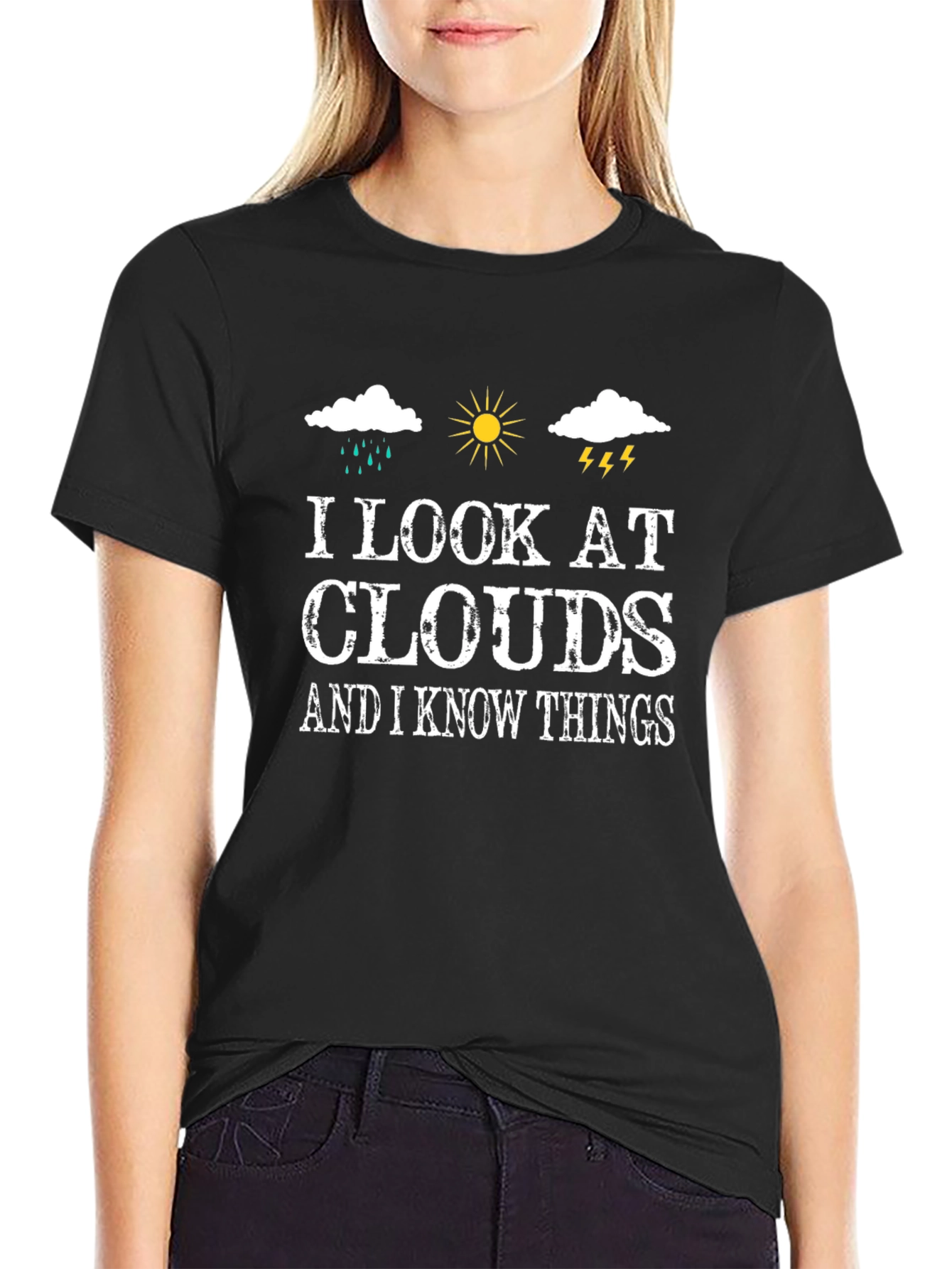 Black I Look at Clouds and I Know Things Graphic Tee view 2