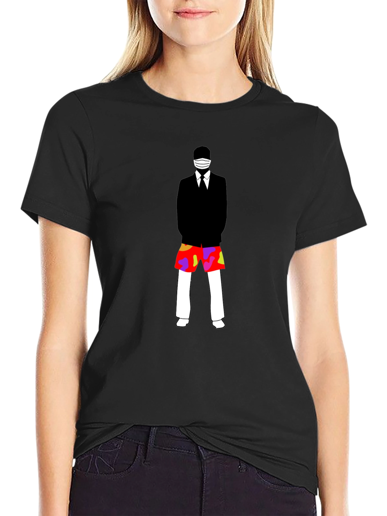 Black Masked Suit Man Summer Shorts Graphic T-Shirt view 2