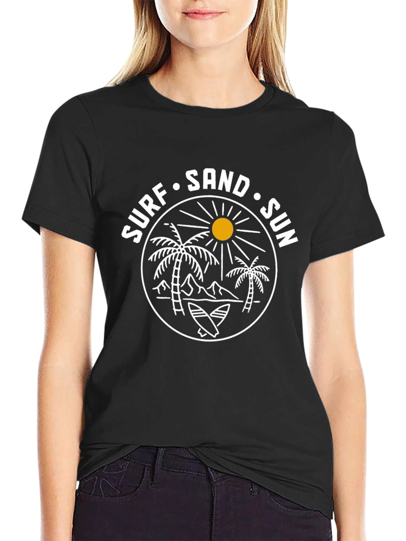 Black Surf Sand Sun Graphic Tee - Black Cotton T-Shirt view 2