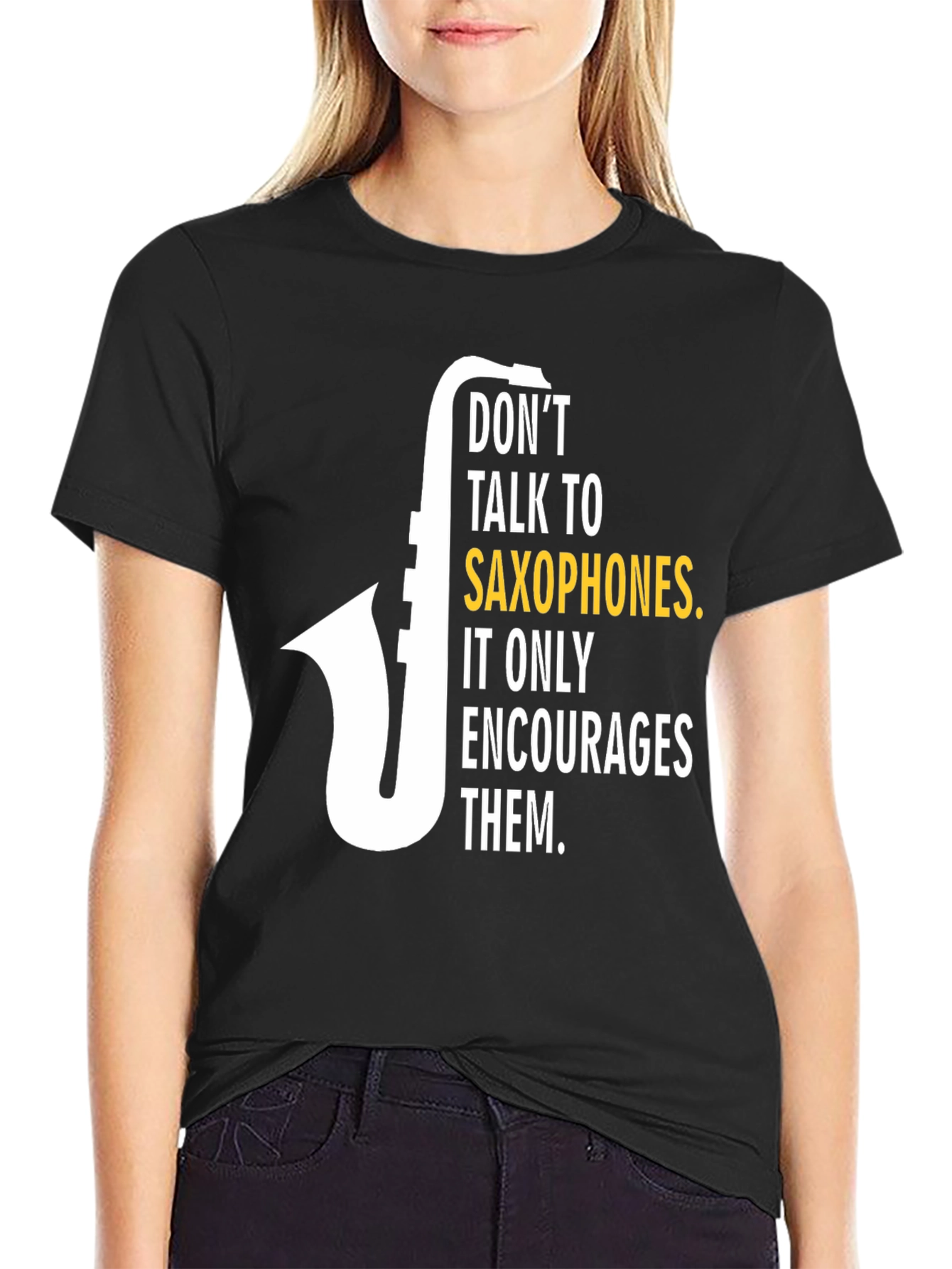 Black Saxophone Humor T-Shirt: Don't Talk to Saxophones! view 2