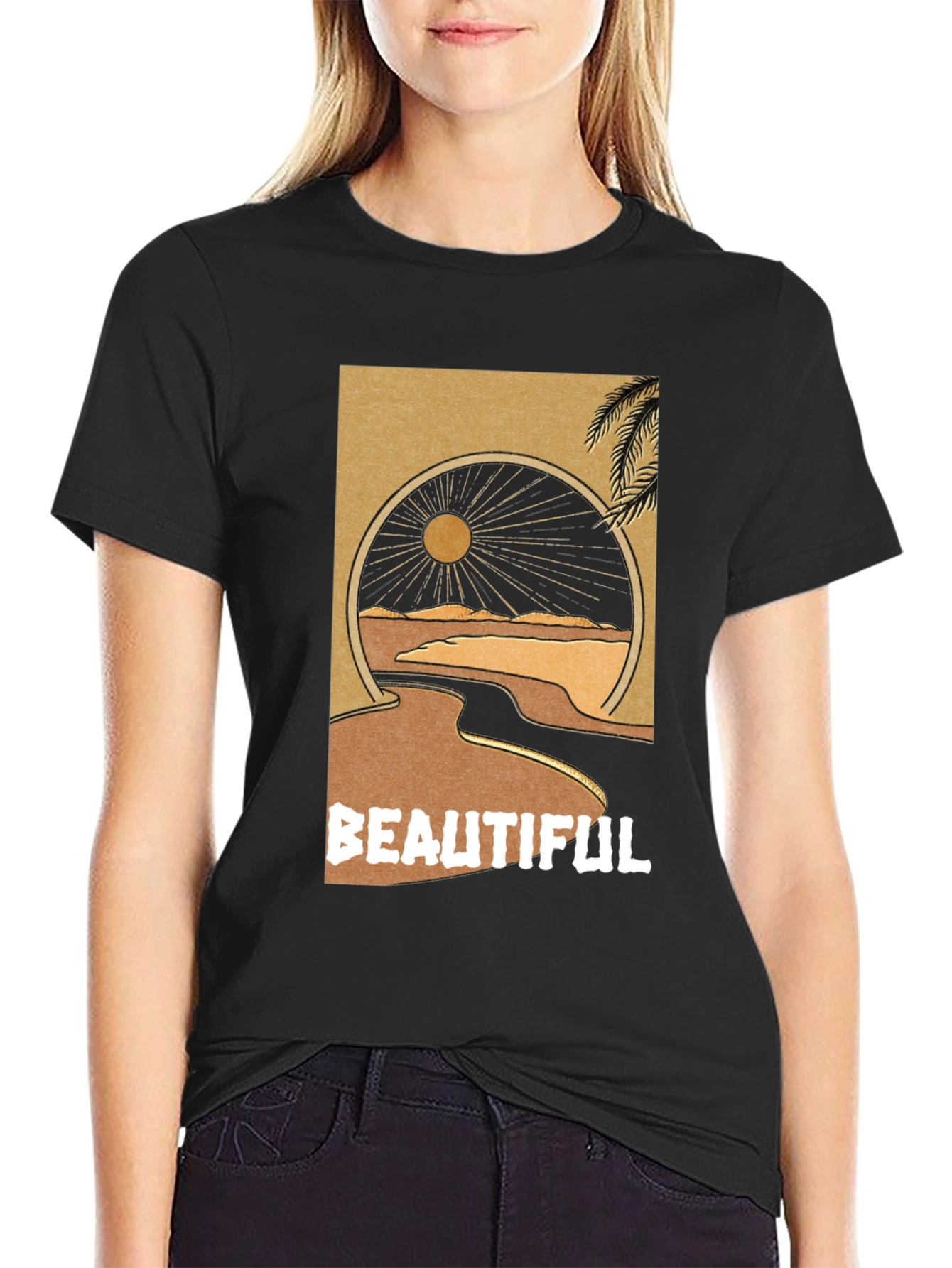 Black Beautiful Desert Graphic Tee - Men's Black T-Shirt view 2