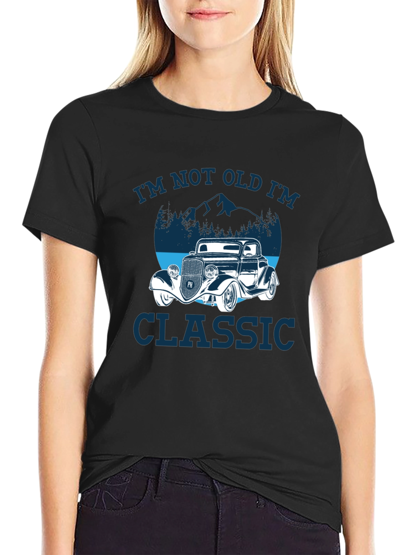 Black Classic Car T-Shirt: I'm Not Old, I'm Classic view 2