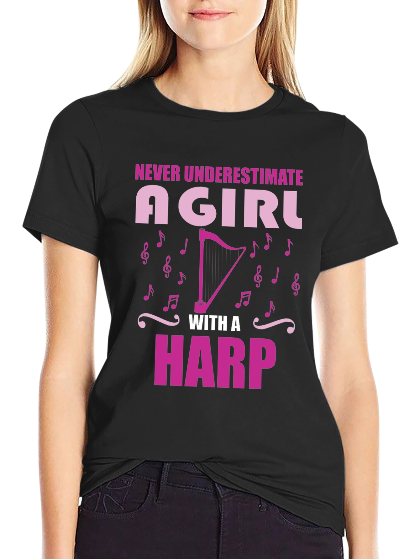 Black Never Underestimate Girl With Harp T-Shirt view 2