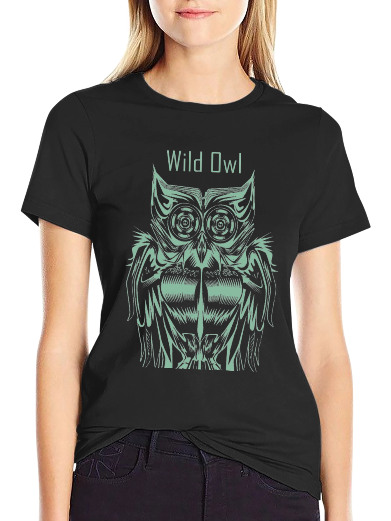Black Wild Owl Graphic Black T-Shirt view 2