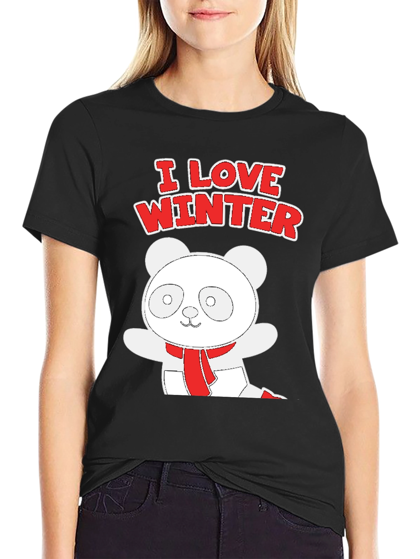 Black Winter Panda Graphic Tee - Black view 2