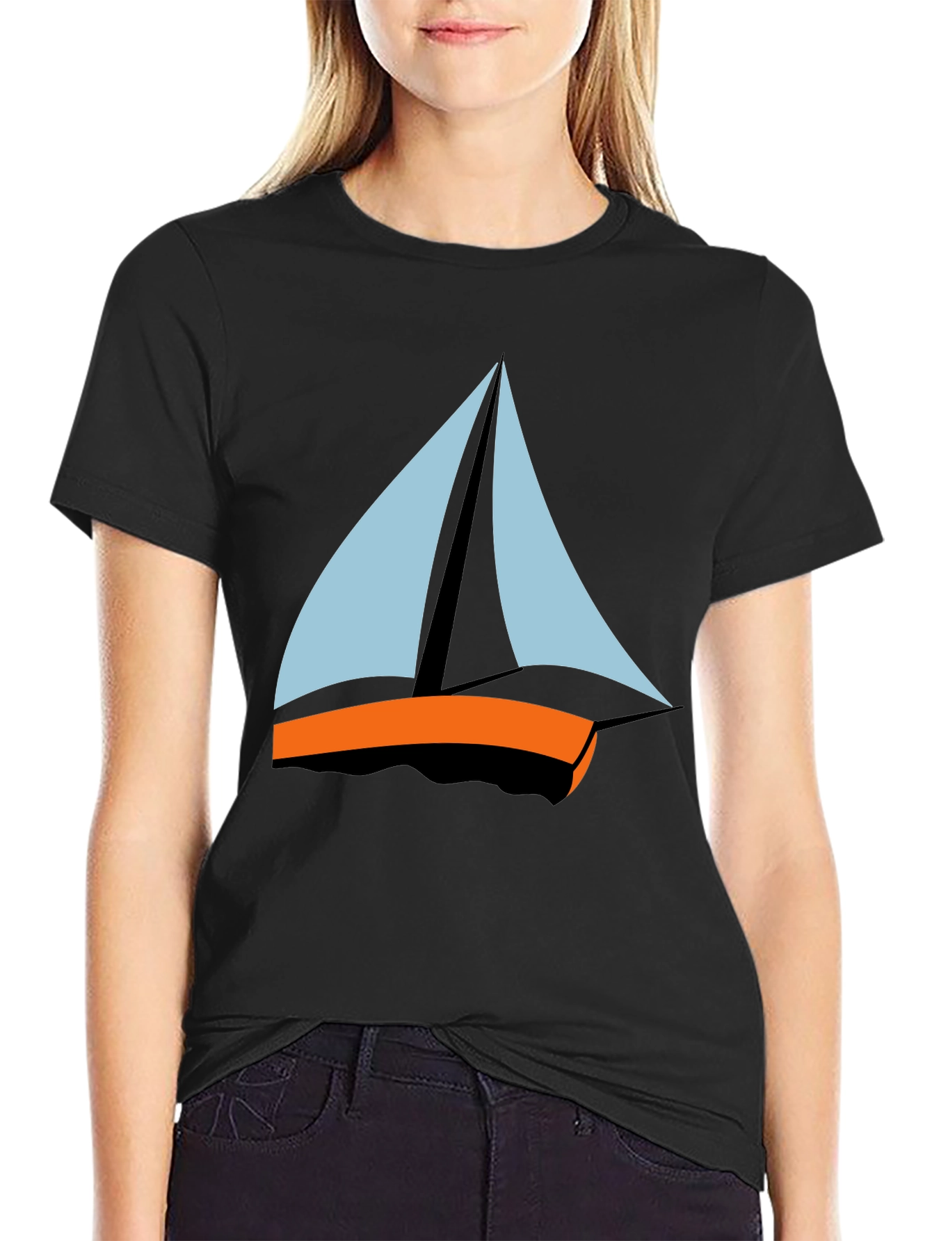 Black Men's Black T-Shirt - Sailboat Graphic Tee view 2