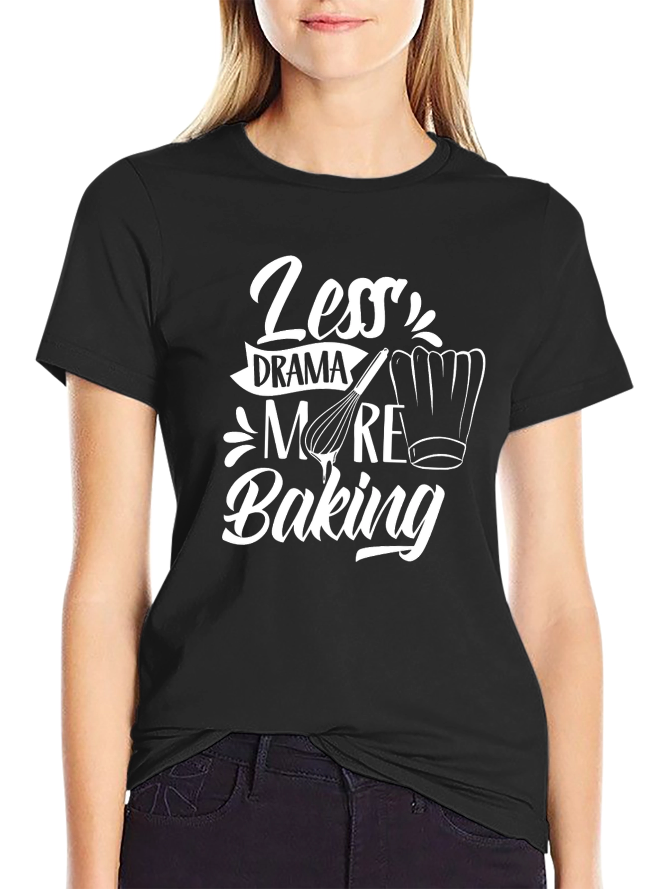 Black Less Drama More Baking Graphic T-Shirt view 2