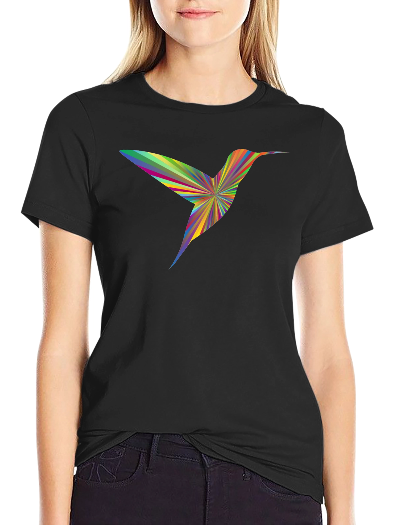 Black Rainbow Hummingbird Graphic Tee - Men's Black T-Shirt view 2