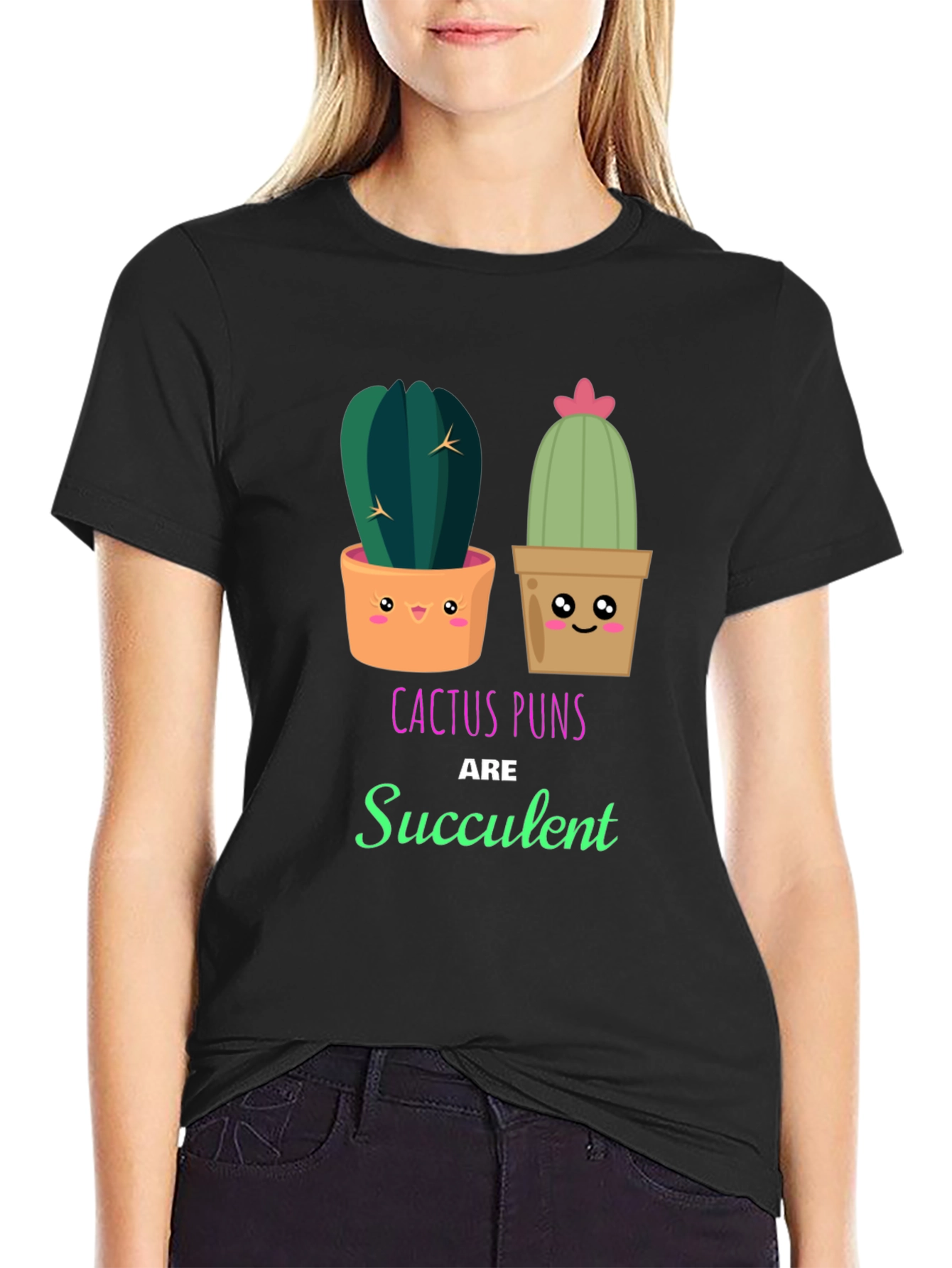 Black Cactus Pun T-Shirt - Succulent Humor view 2