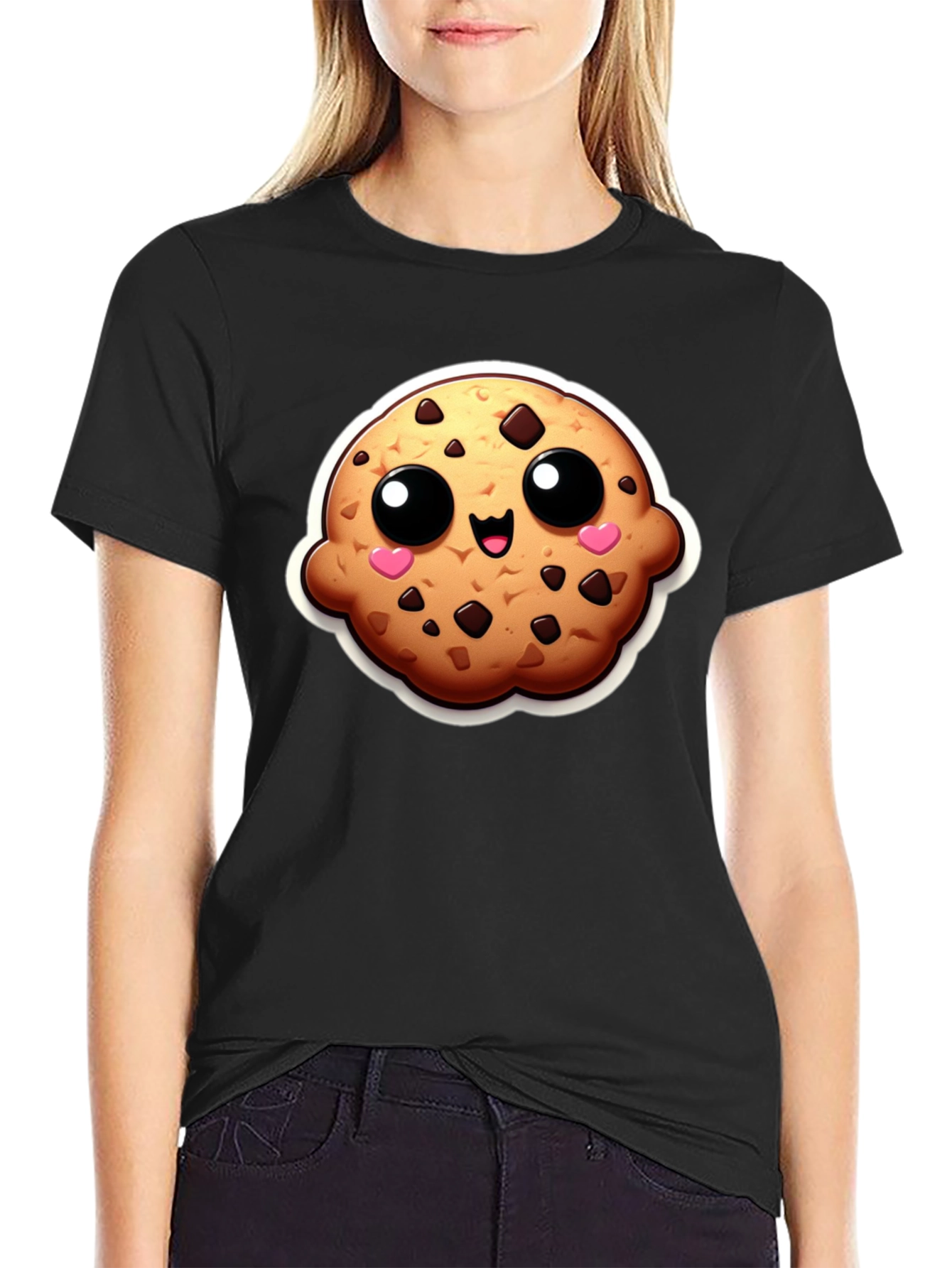 Black Cute Cookie Graphic Black T-Shirt view 2