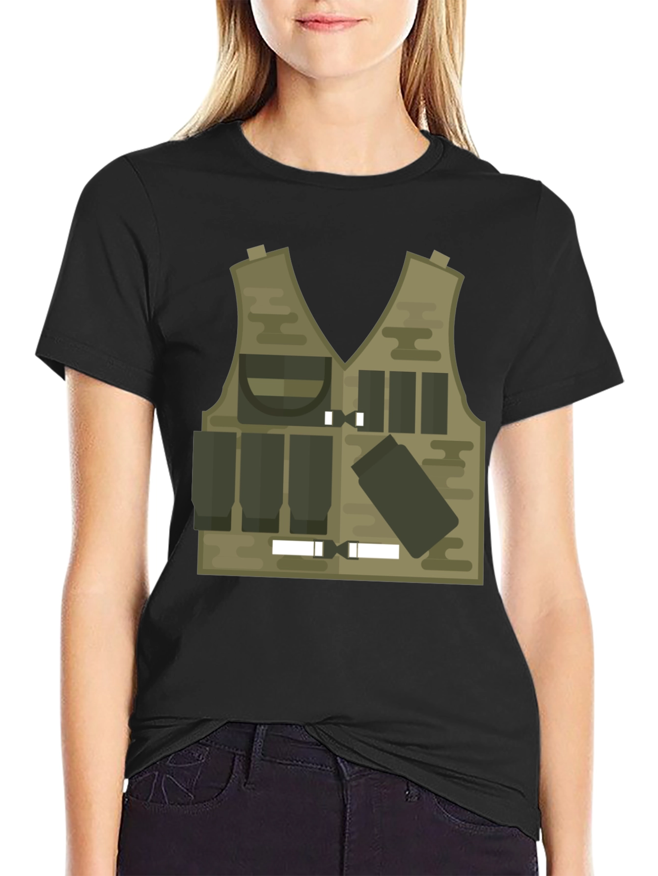 Black Tactical Vest Graphic Tee - Military Style view 2