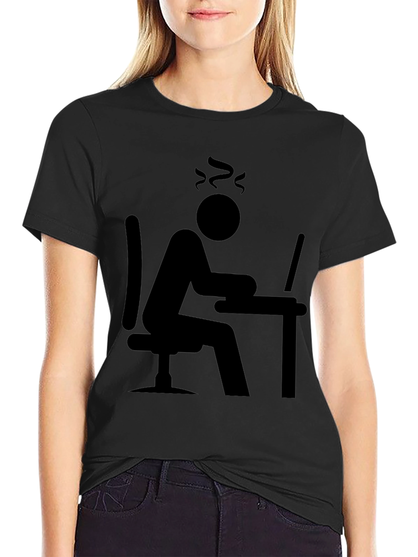 Black Stressed Computer User Graphic T-Shirt view 2