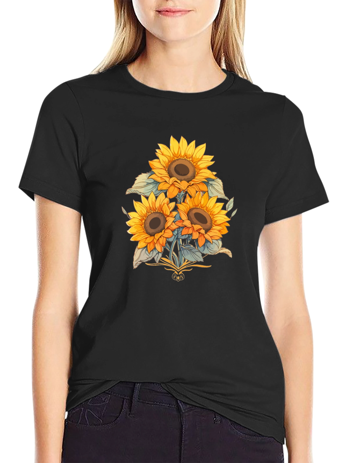 Black Sunflower Graphic Print Black T-Shirt view 2