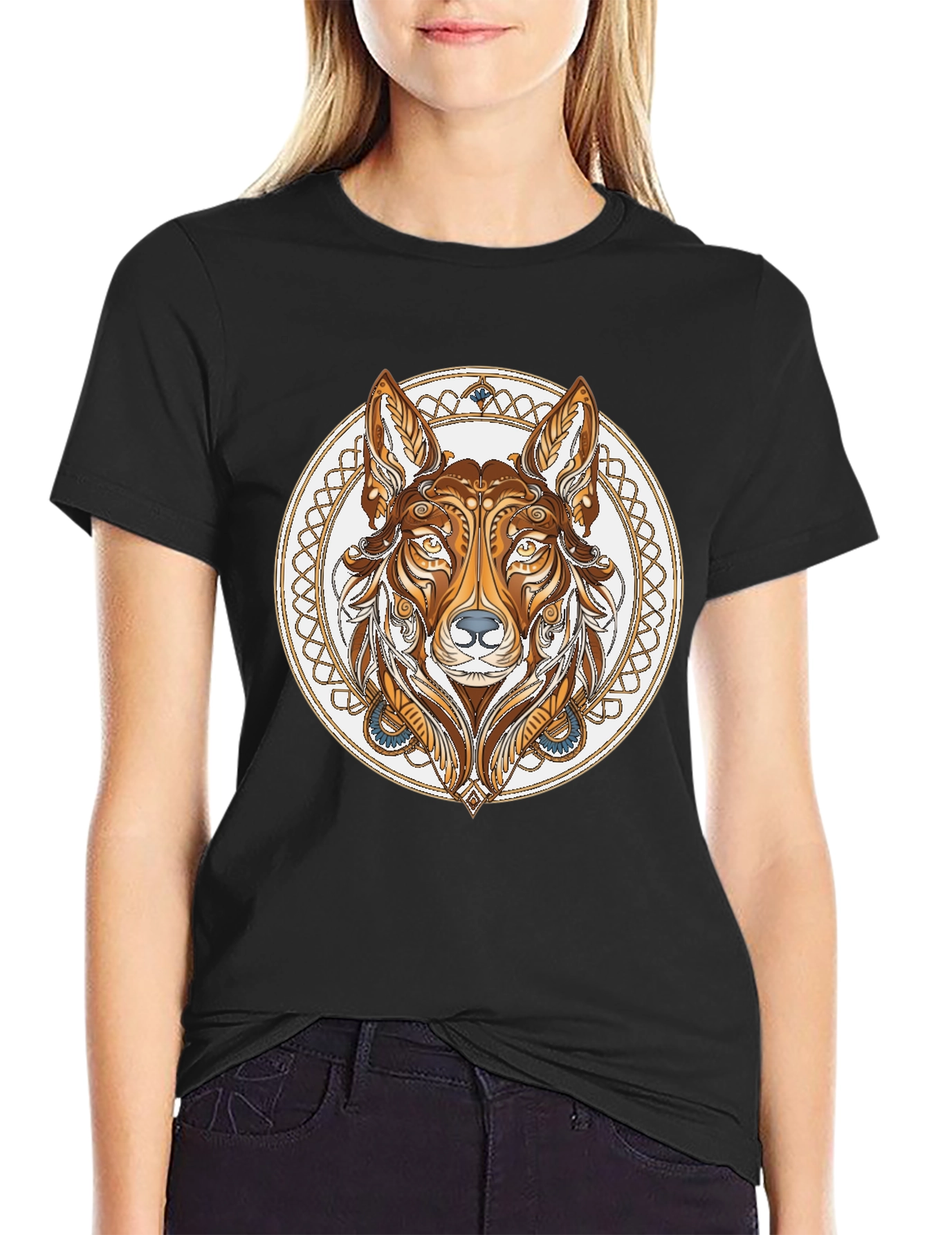Black Tribal Wolf Graphic Tee - Black view 2
