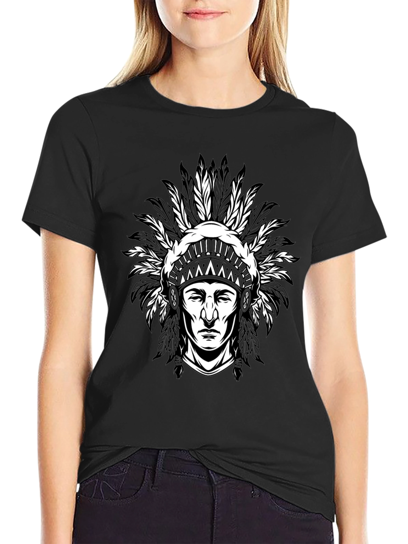 Black Native American Chief Graphic T-Shirt - Black view 2