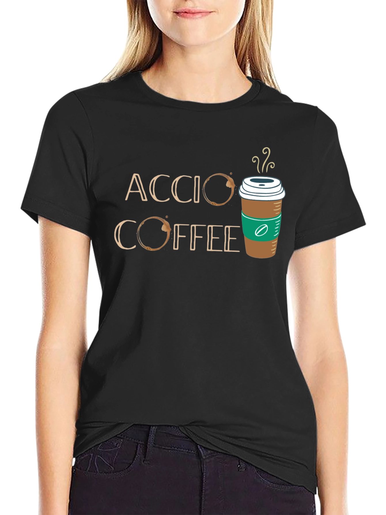 Black Accio Coffee T-Shirt - Magic & Caffeine! view 2