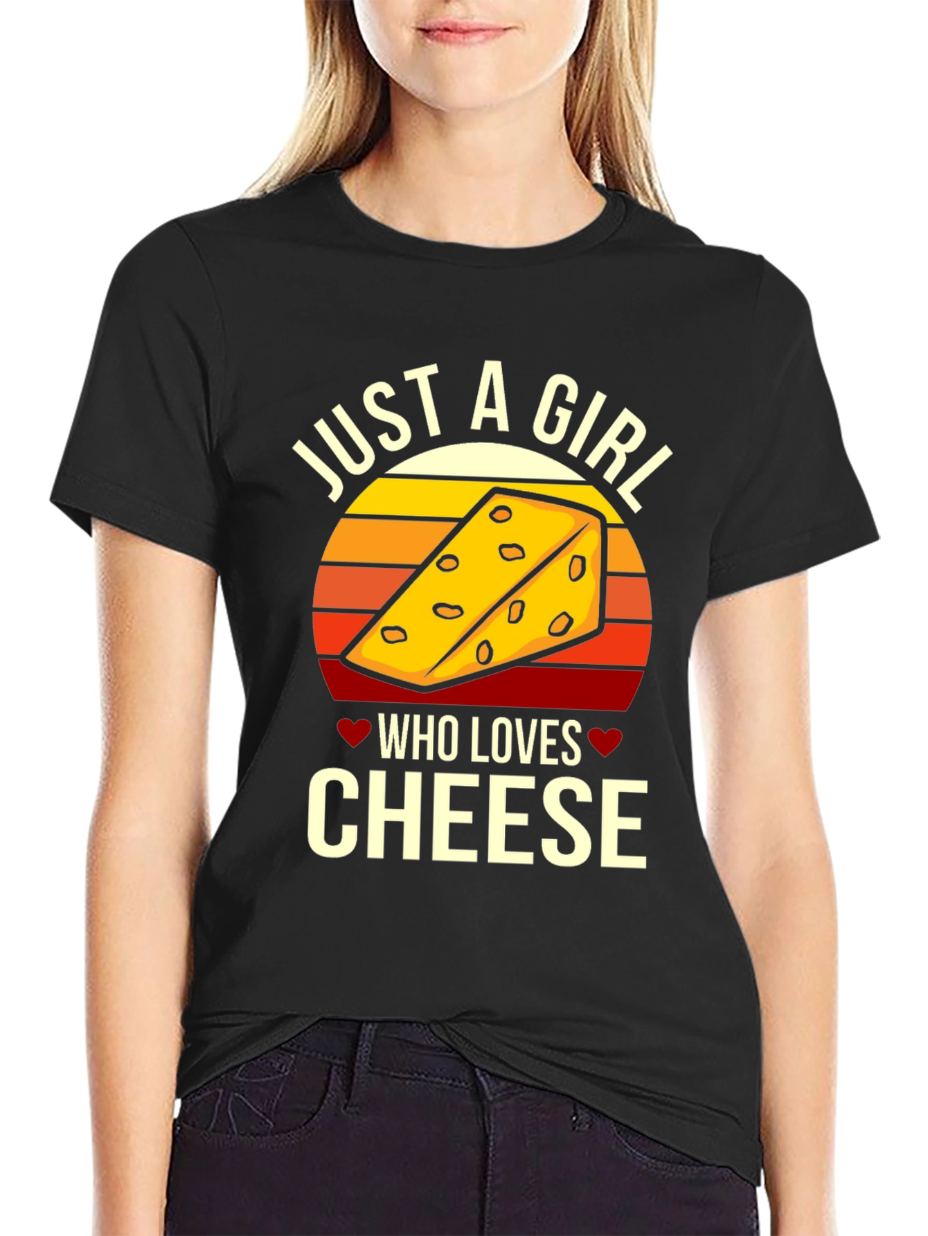 Black Just A Girl Who Loves Cheese Graphic T-Shirt view 2