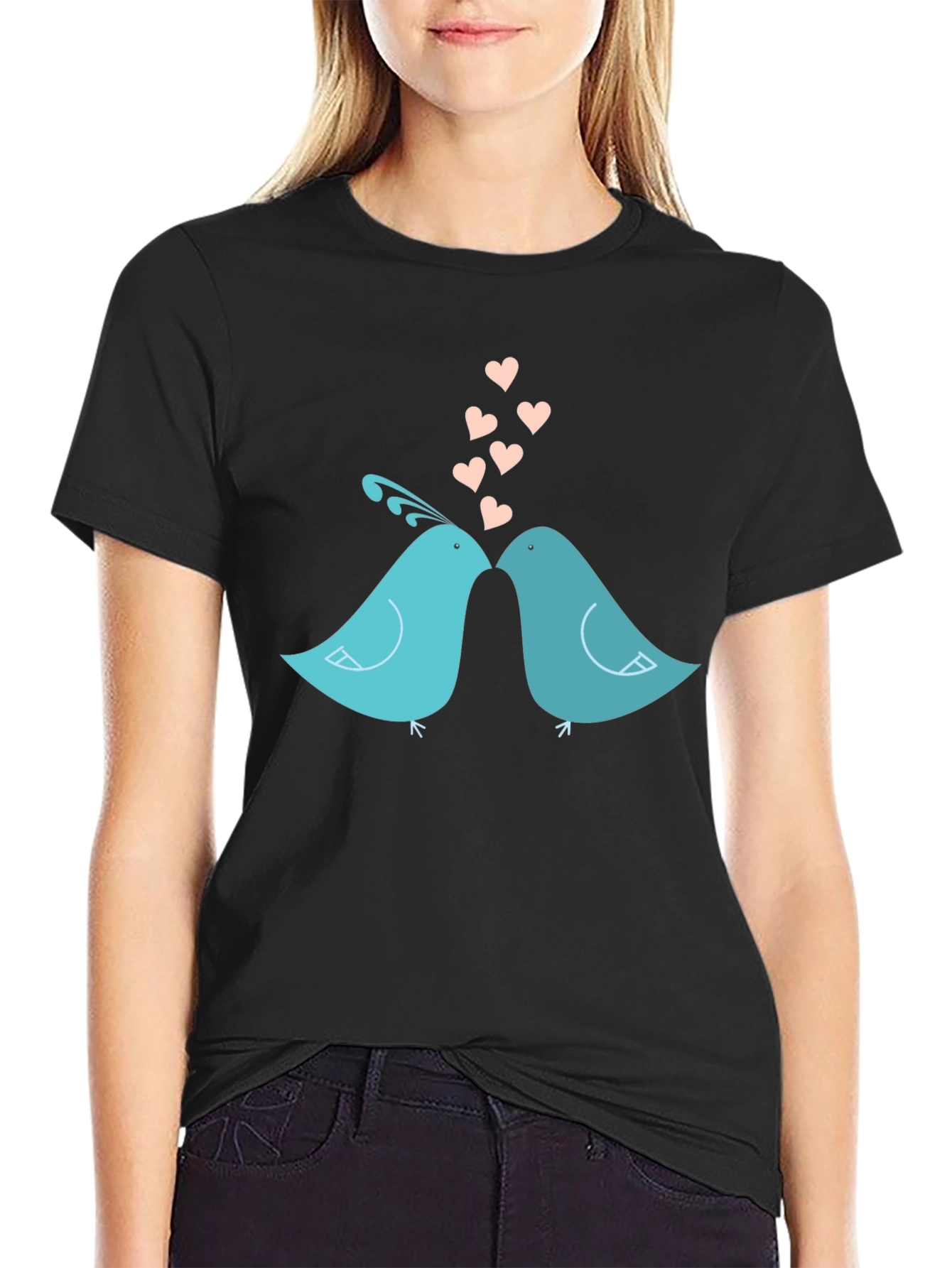 Black Lovebirds T-Shirt - Romantic Birds Design view 2